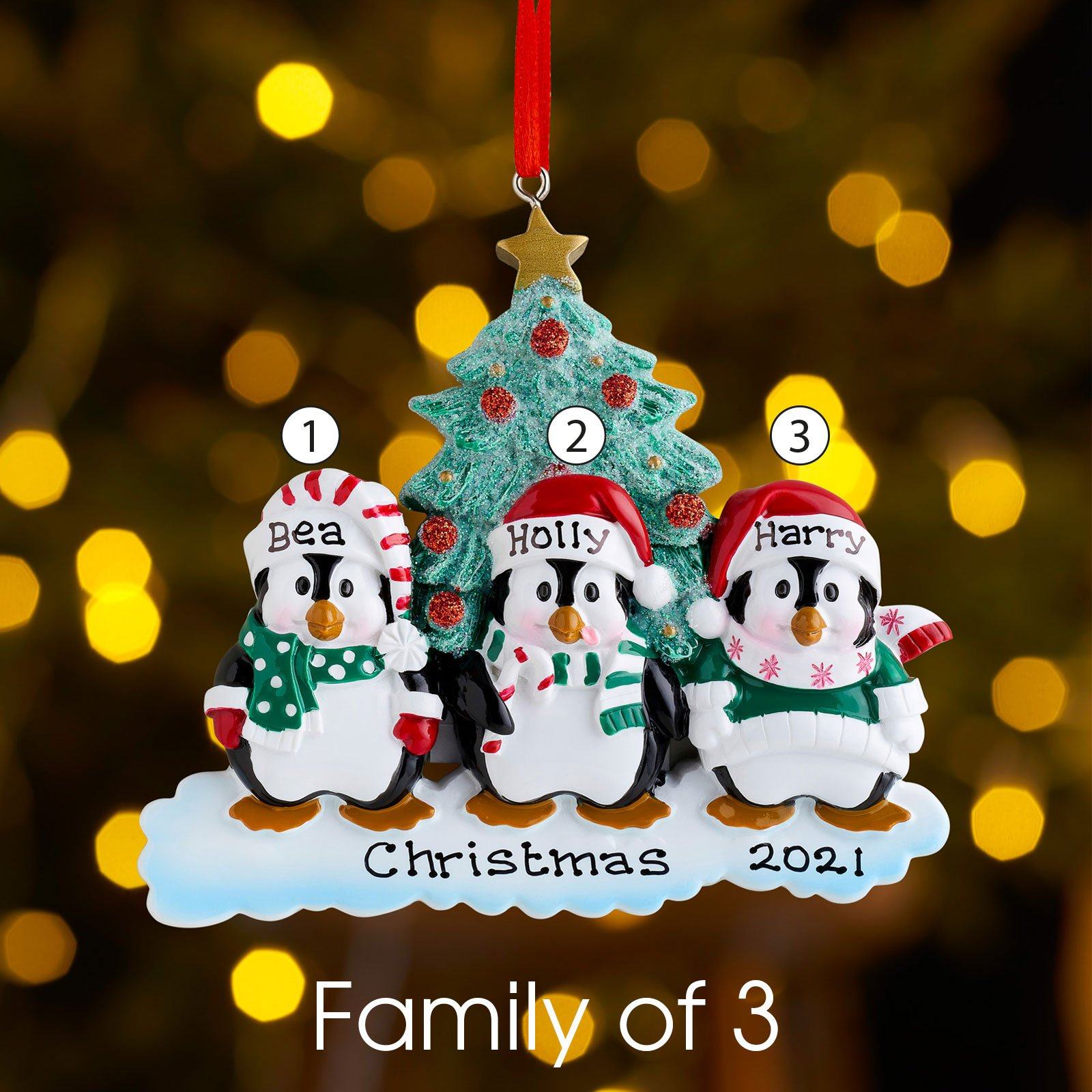 Christmas Ornament - Personalised Family Christmas Xmas Tree Decoration Ornament - Winter Penguin Family