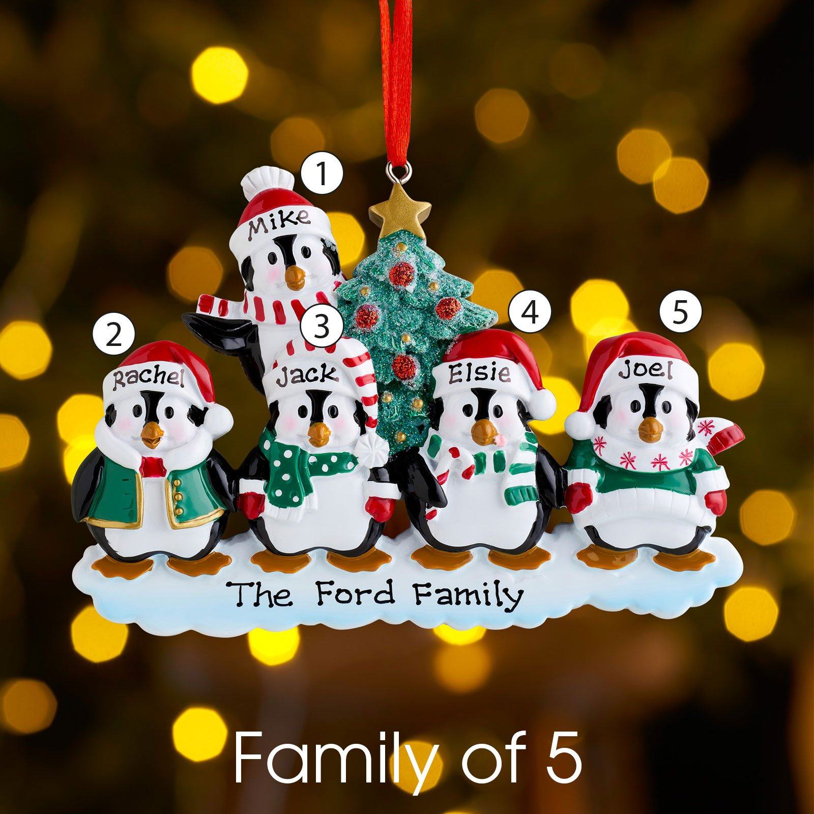 Christmas Ornament - Personalised Family Christmas Xmas Tree Decoration Ornament - Winter Penguin Family
