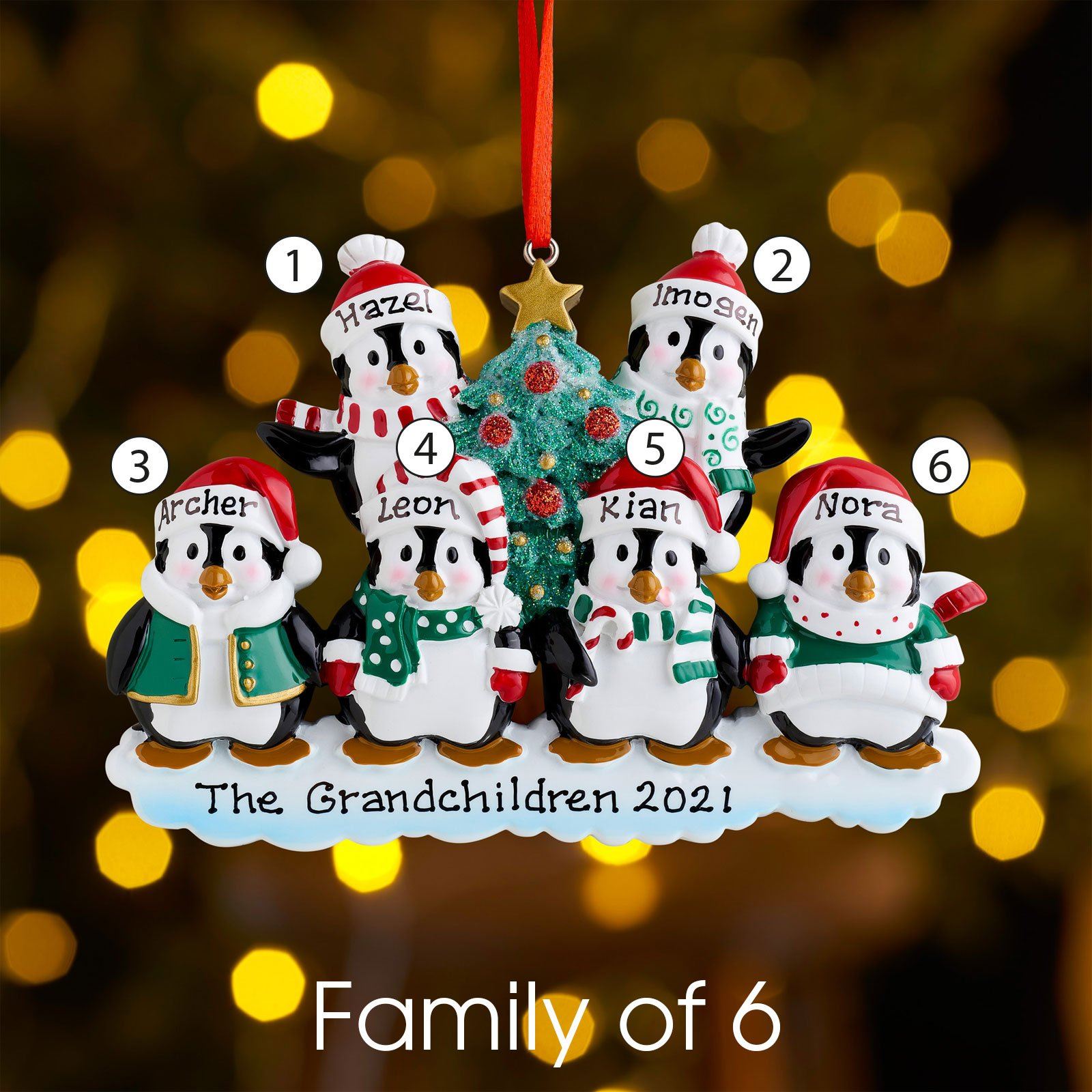 Christmas Ornament - Personalised Family Christmas Xmas Tree Decoration Ornament - Winter Penguin Family