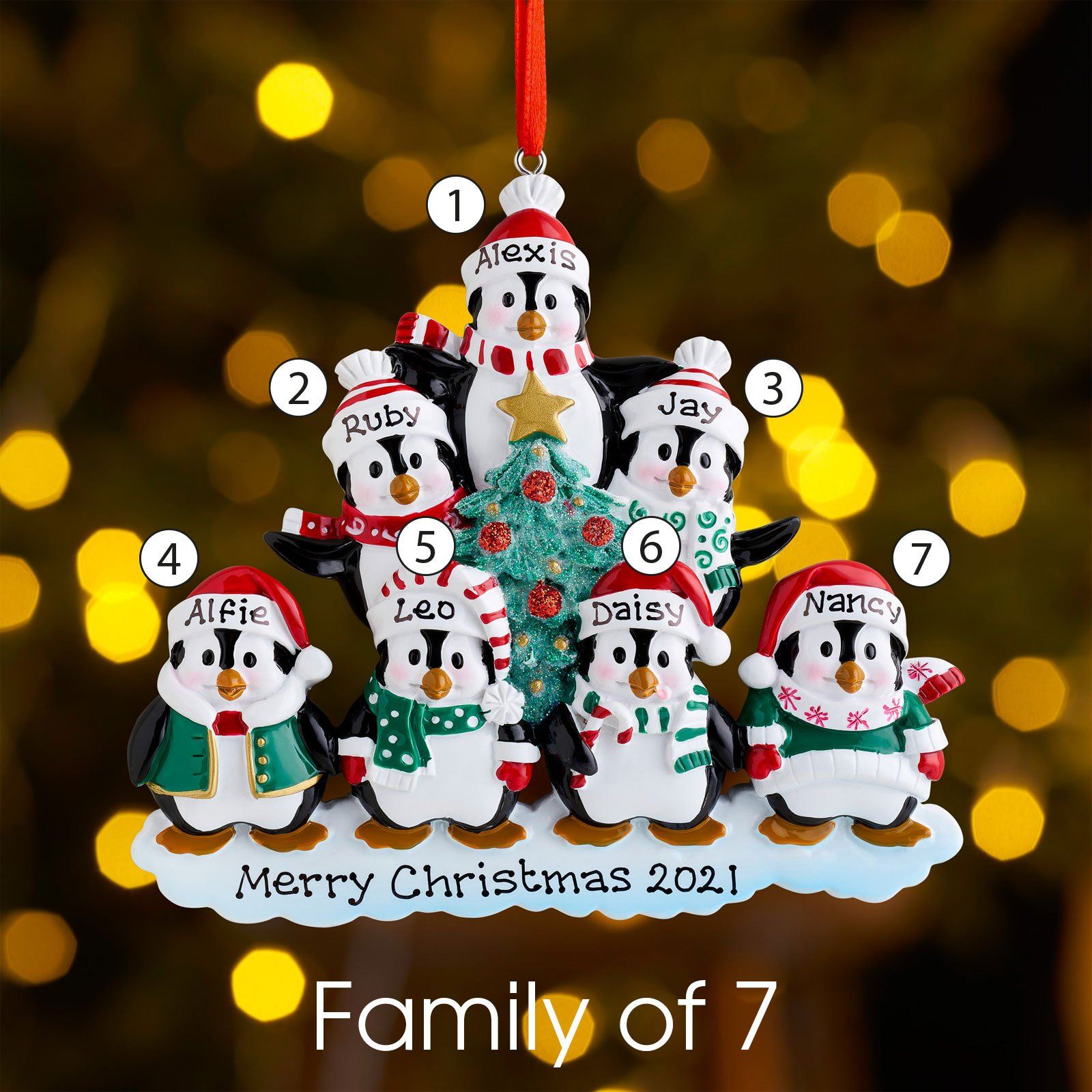 Christmas Ornament - Personalised Family Christmas Xmas Tree Decoration Ornament - Winter Penguin Family