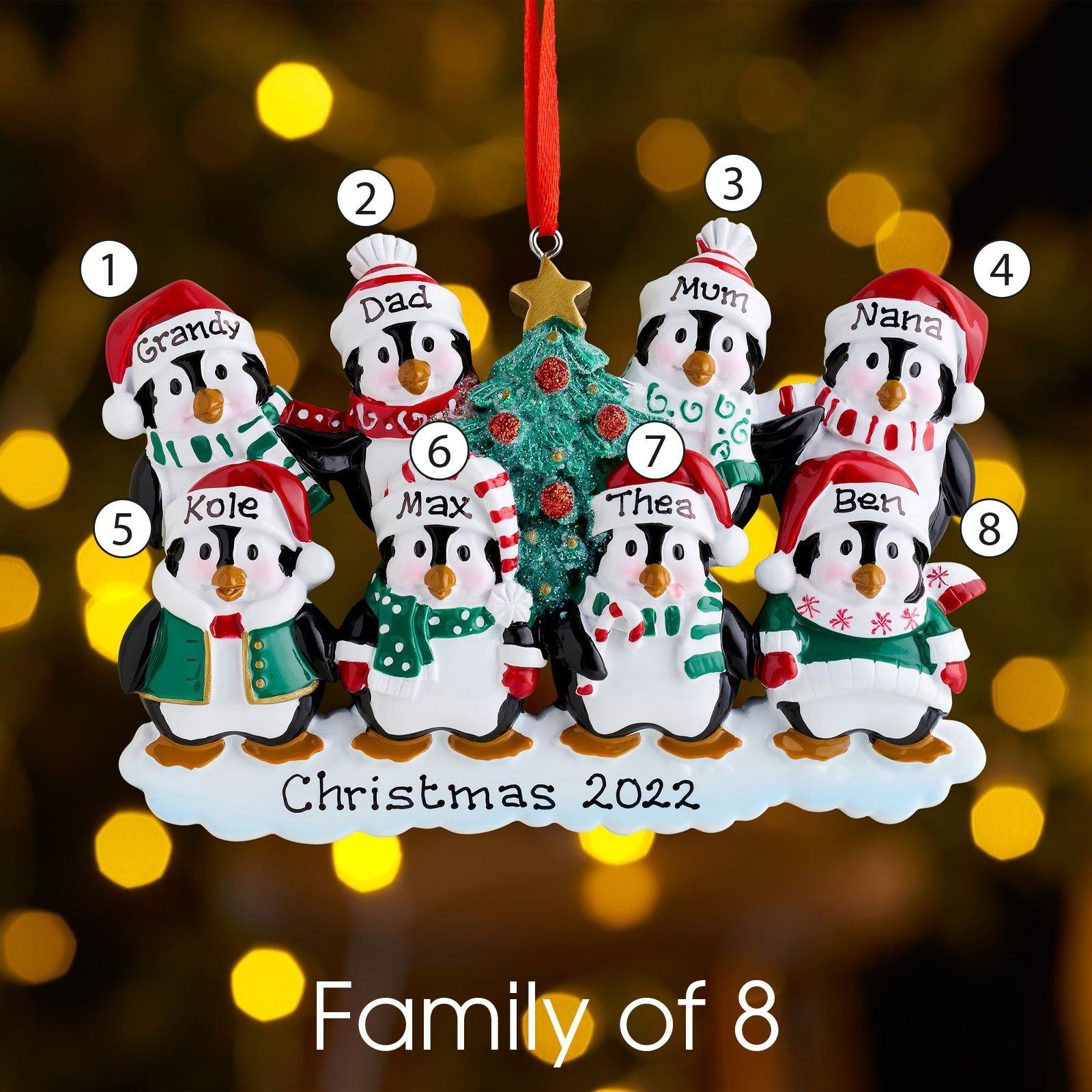 Christmas Ornament - Personalised Family Christmas Xmas Tree Decoration Ornament - Winter Penguin Family