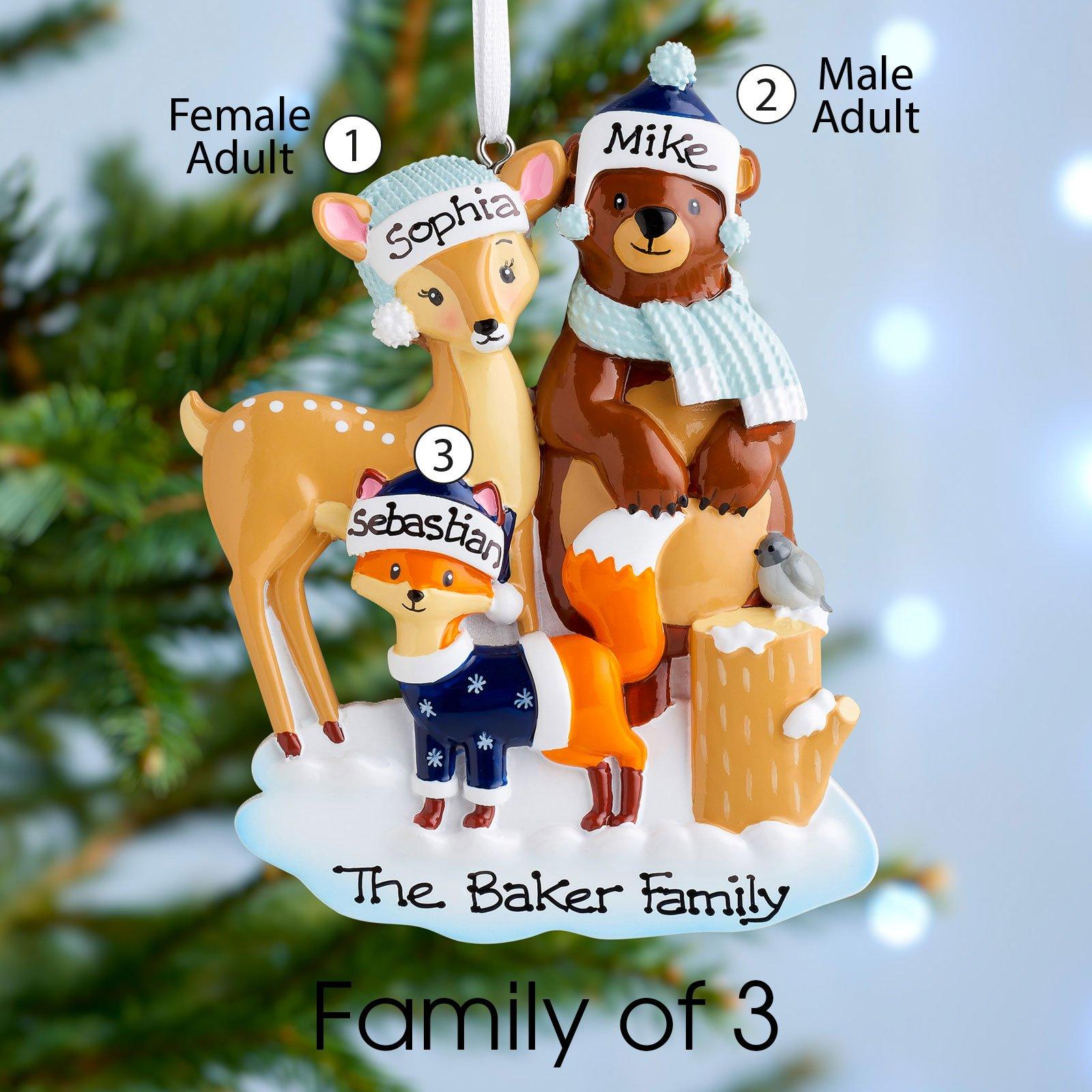 Christmas Ornament - Personalised Family Christmas Xmas Tree Decoration Ornament - Woodland Family