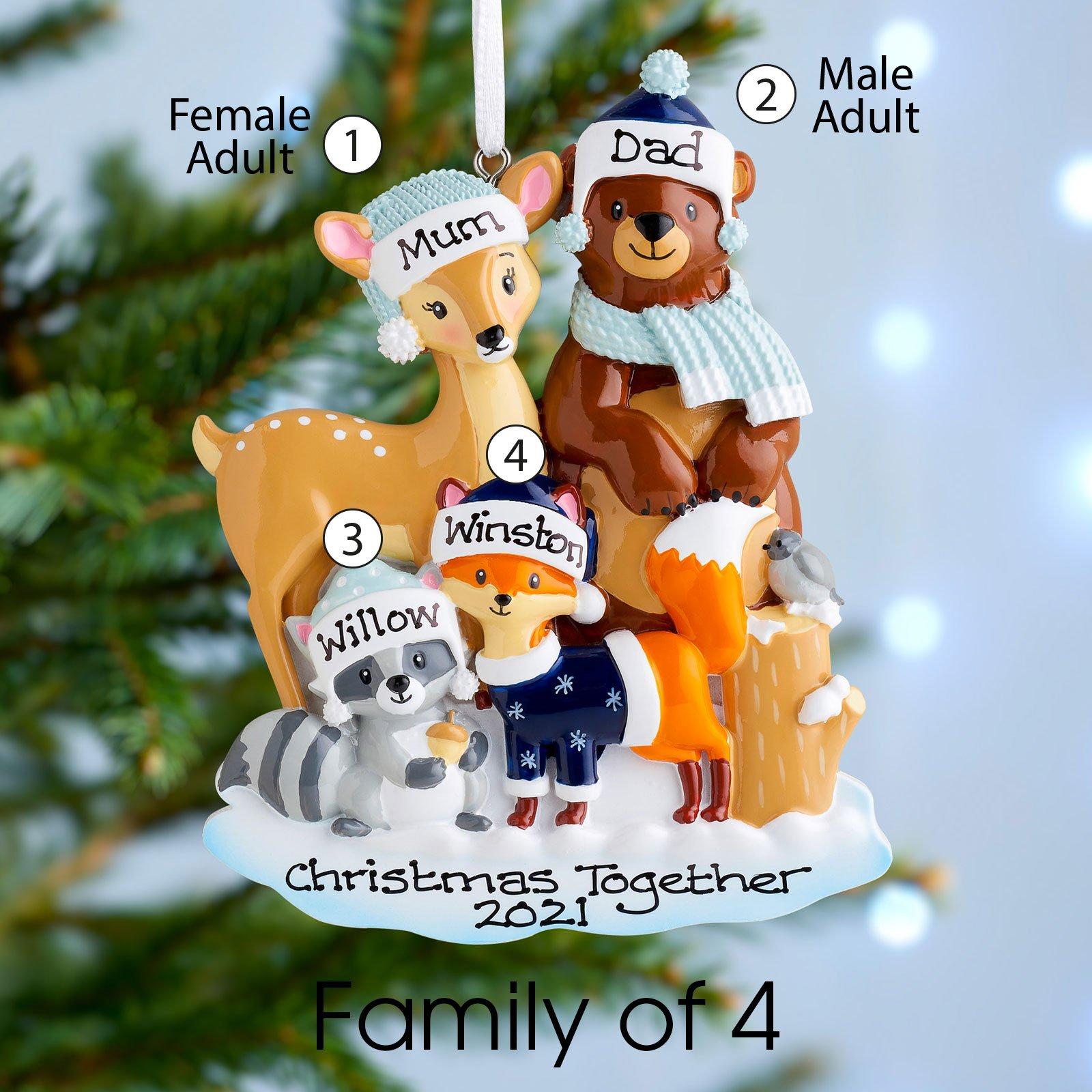 Christmas Ornament - Personalised Family Christmas Xmas Tree Decoration Ornament - Woodland Family