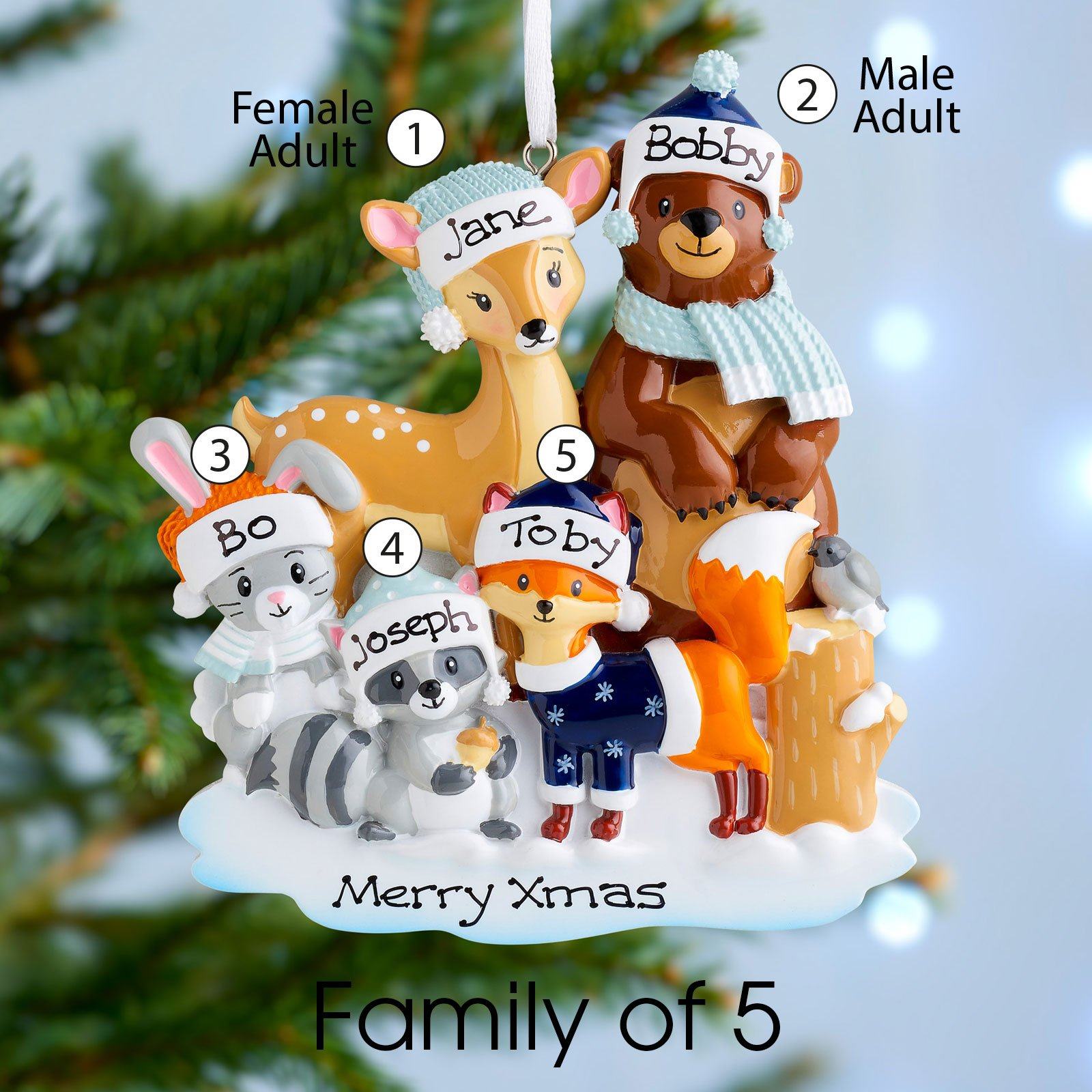 Christmas Ornament - Personalised Family Christmas Xmas Tree Decoration Ornament - Woodland Family