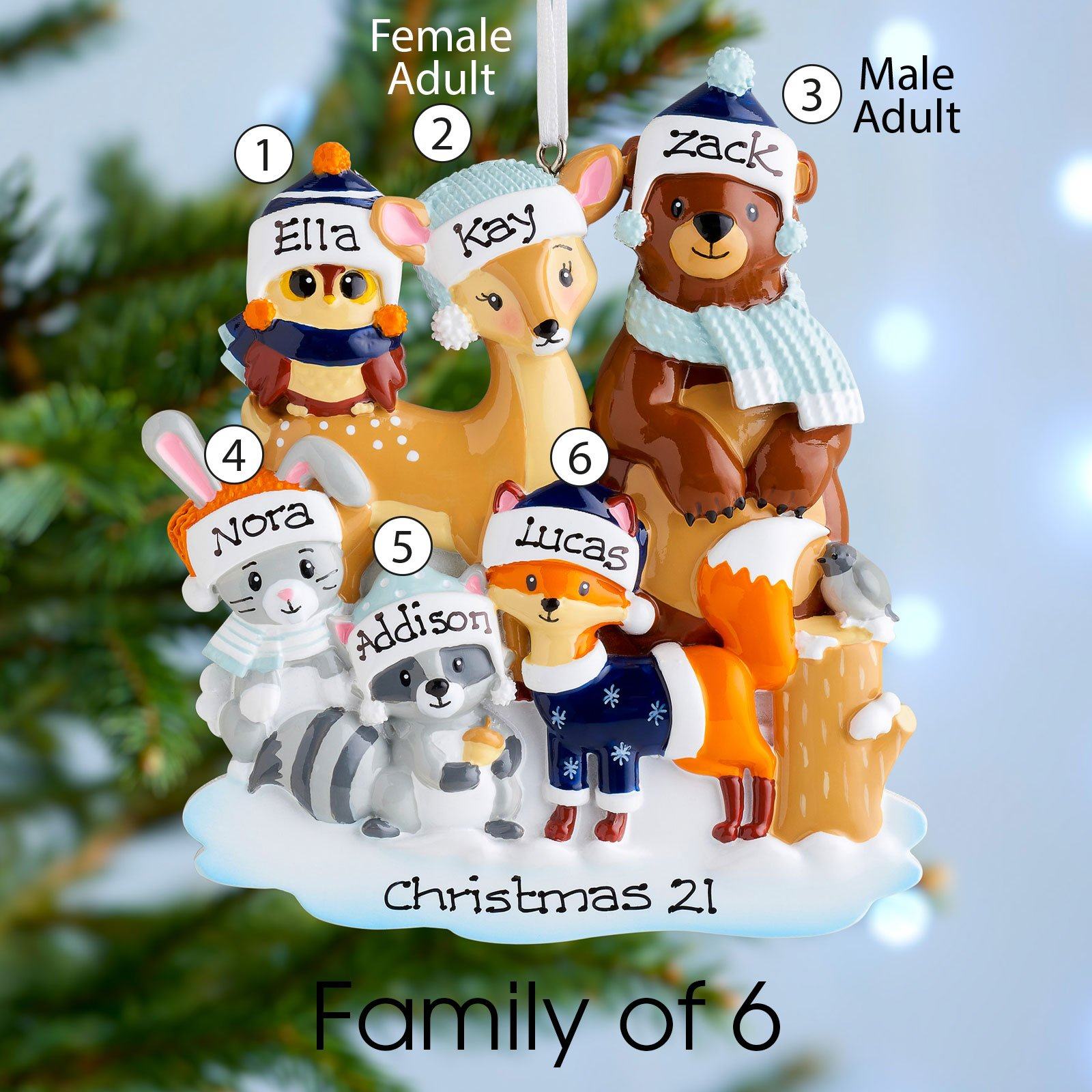 Christmas Ornament - Personalised Family Christmas Xmas Tree Decoration Ornament - Woodland Family