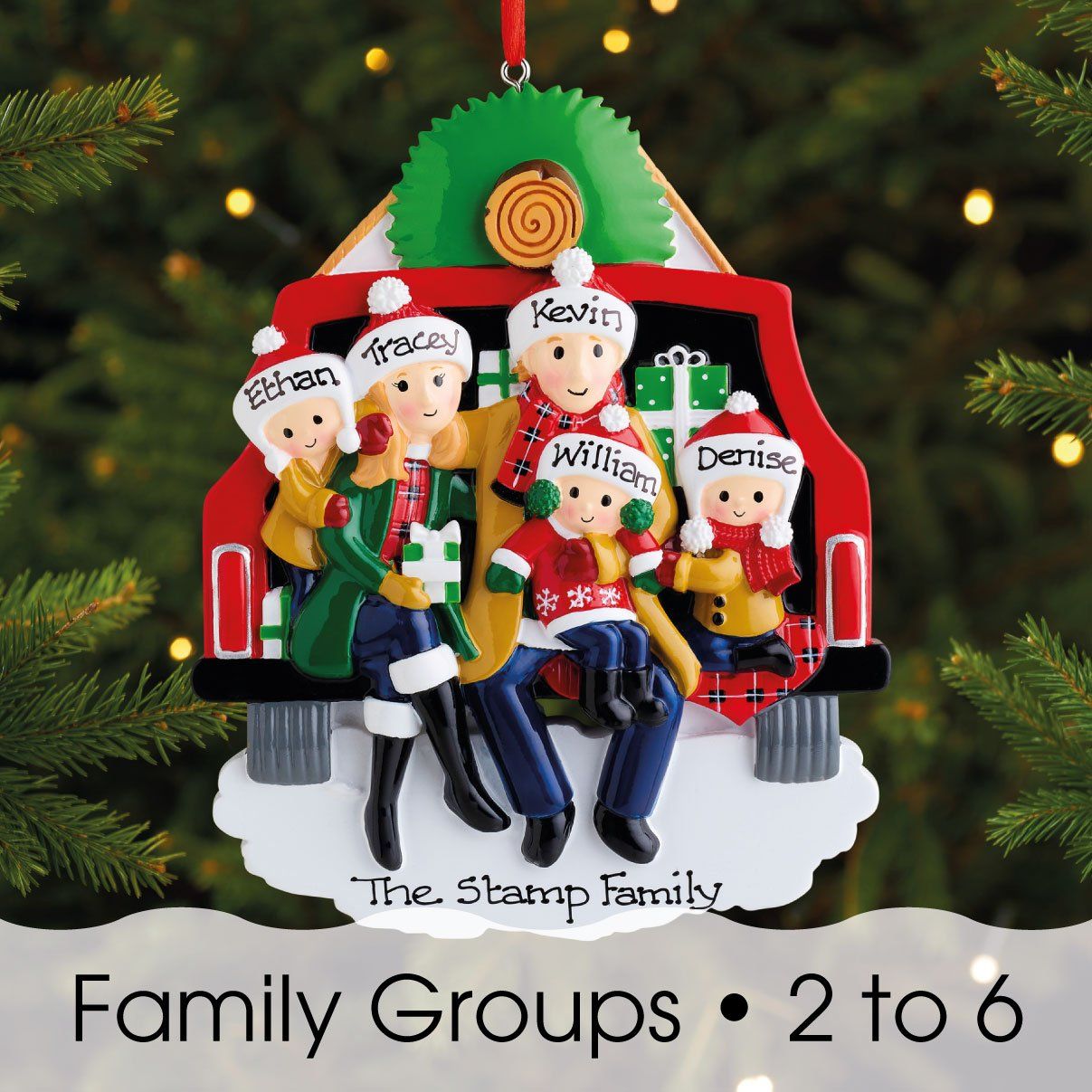 Christmas Ornament - Personalised Family Christmas Xmas Tree Decoration Ornament - Woody Car Family