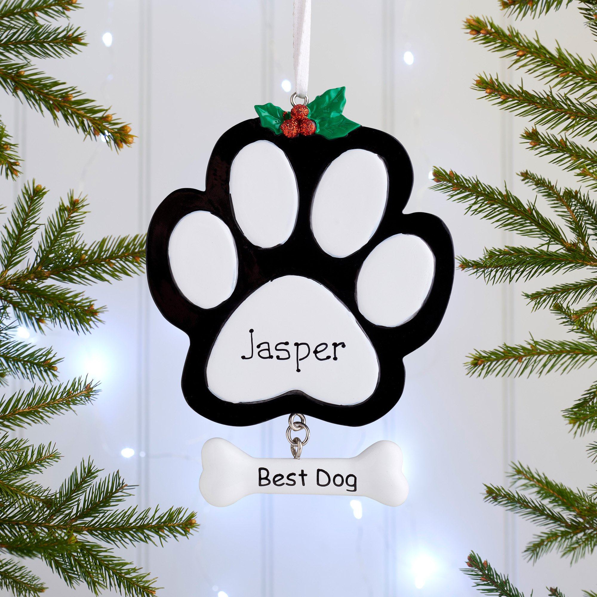Christmas Ornament - Personalised Pet Dog Christmas Xmas Tree Decoration Ornament - Paw Print