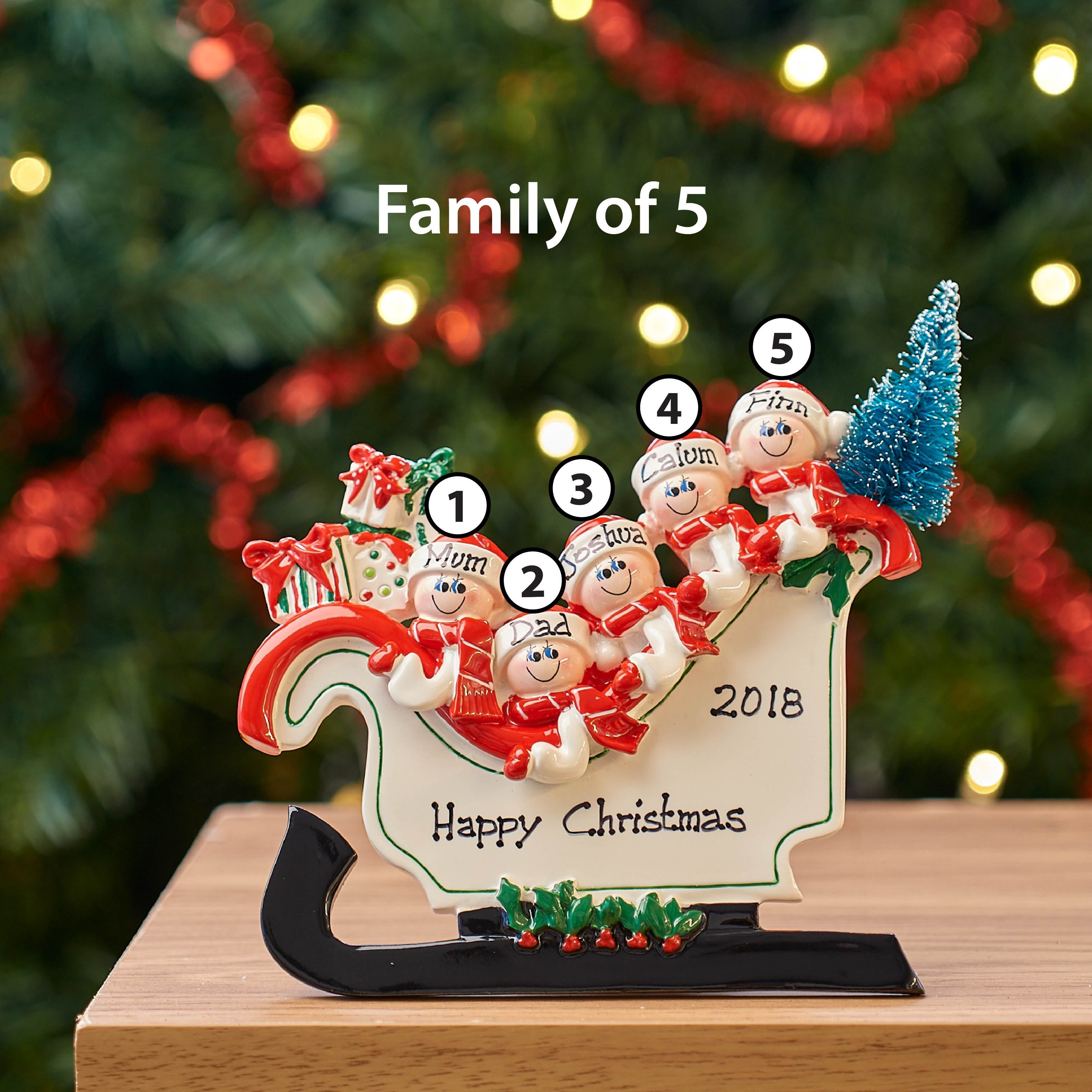 Christmas Table Top - Personalised Family Christmas Xmas Decoration - Sleigh Family  - TABLE TOP
