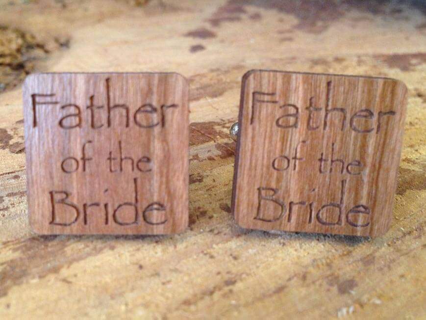Cufflink - Personalised Wooden Father Of The Bride Cufflinks With Silver Plated Back 080
