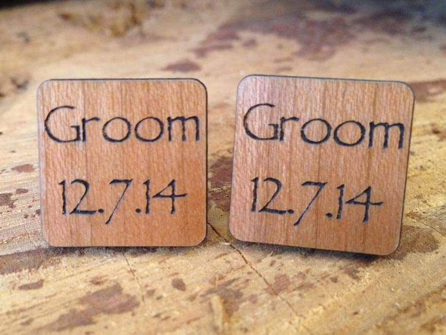 Cufflink - Personalised Wooden Groom Cufflinks With Silver Plated Back 082