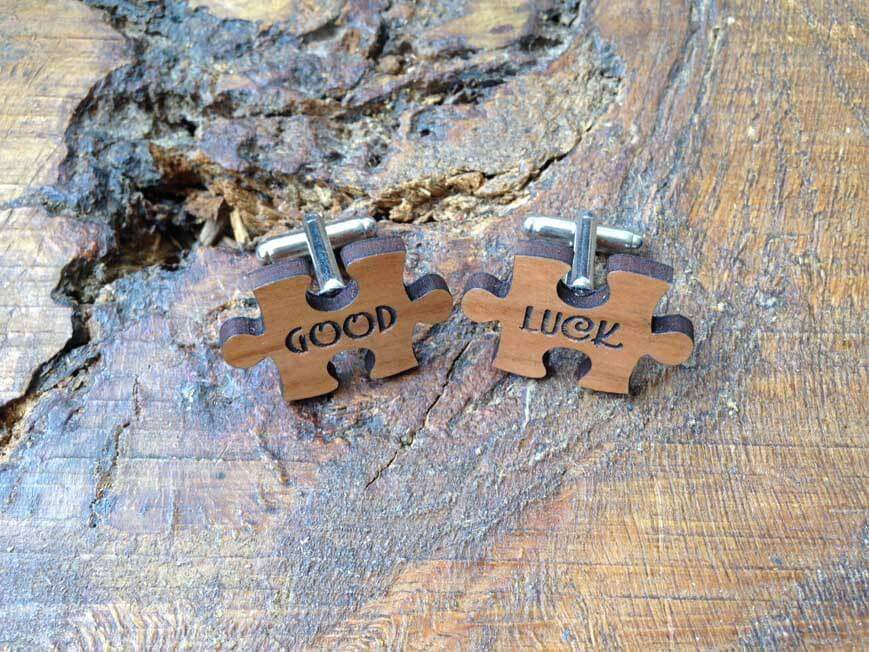Cufflink - Personalised Wooden Jigsaw Cufflinks With Silver Plated Back