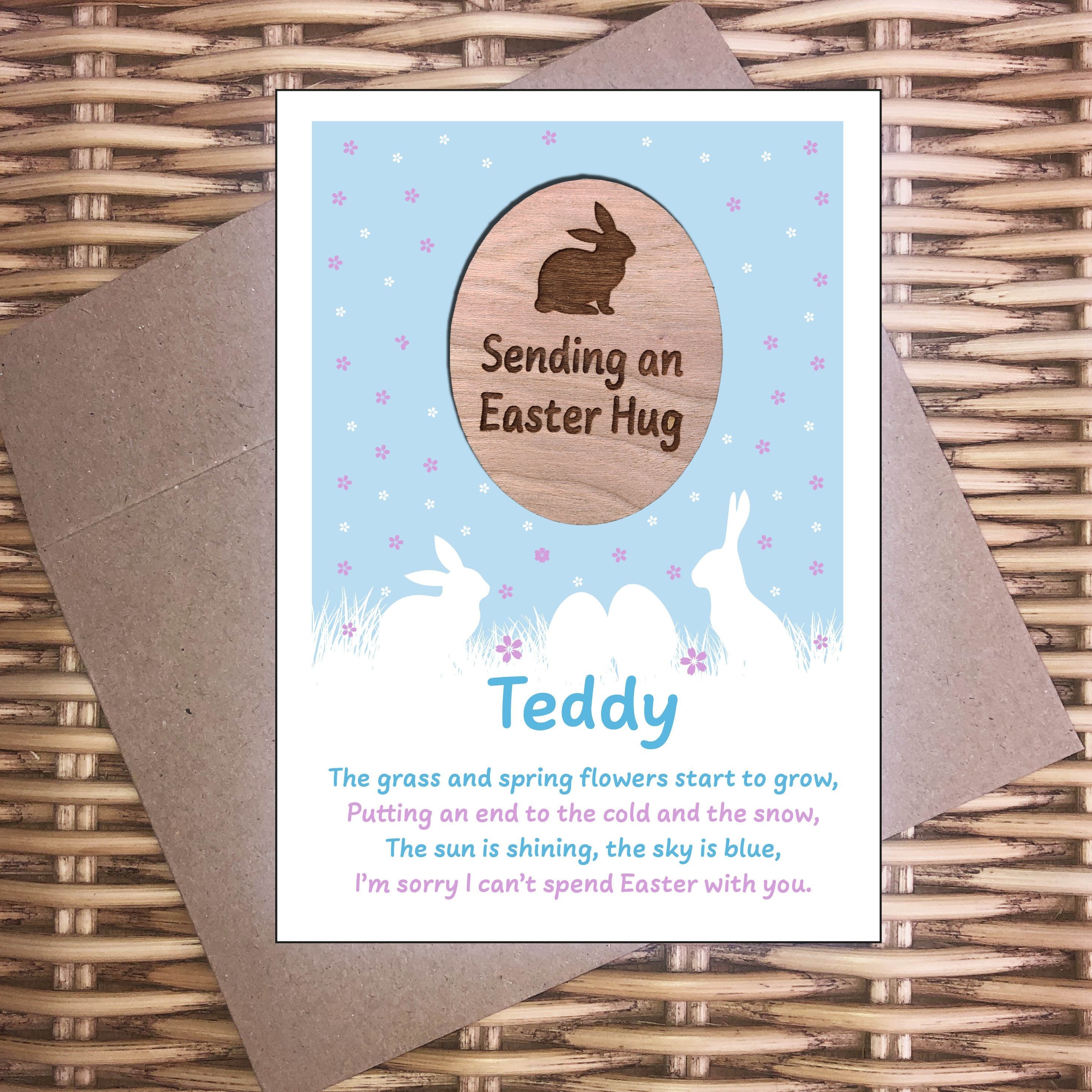 Hug - Personalised Easter Wooden Hug Token - Bunnies