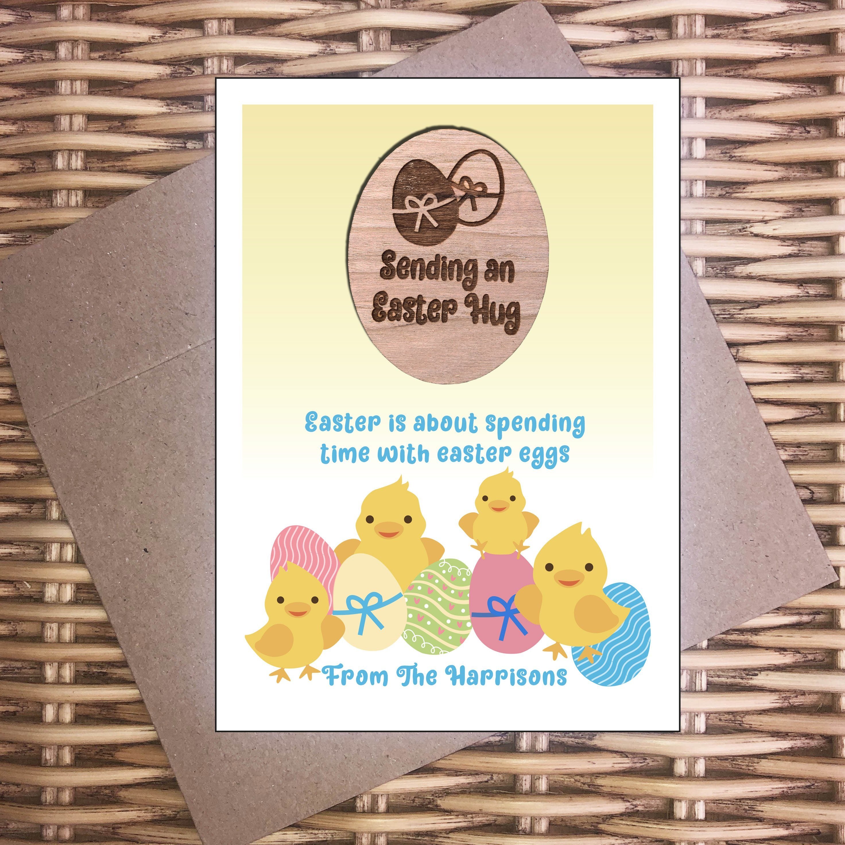 Hug - Personalised Easter Wooden Hug Token - Chicks