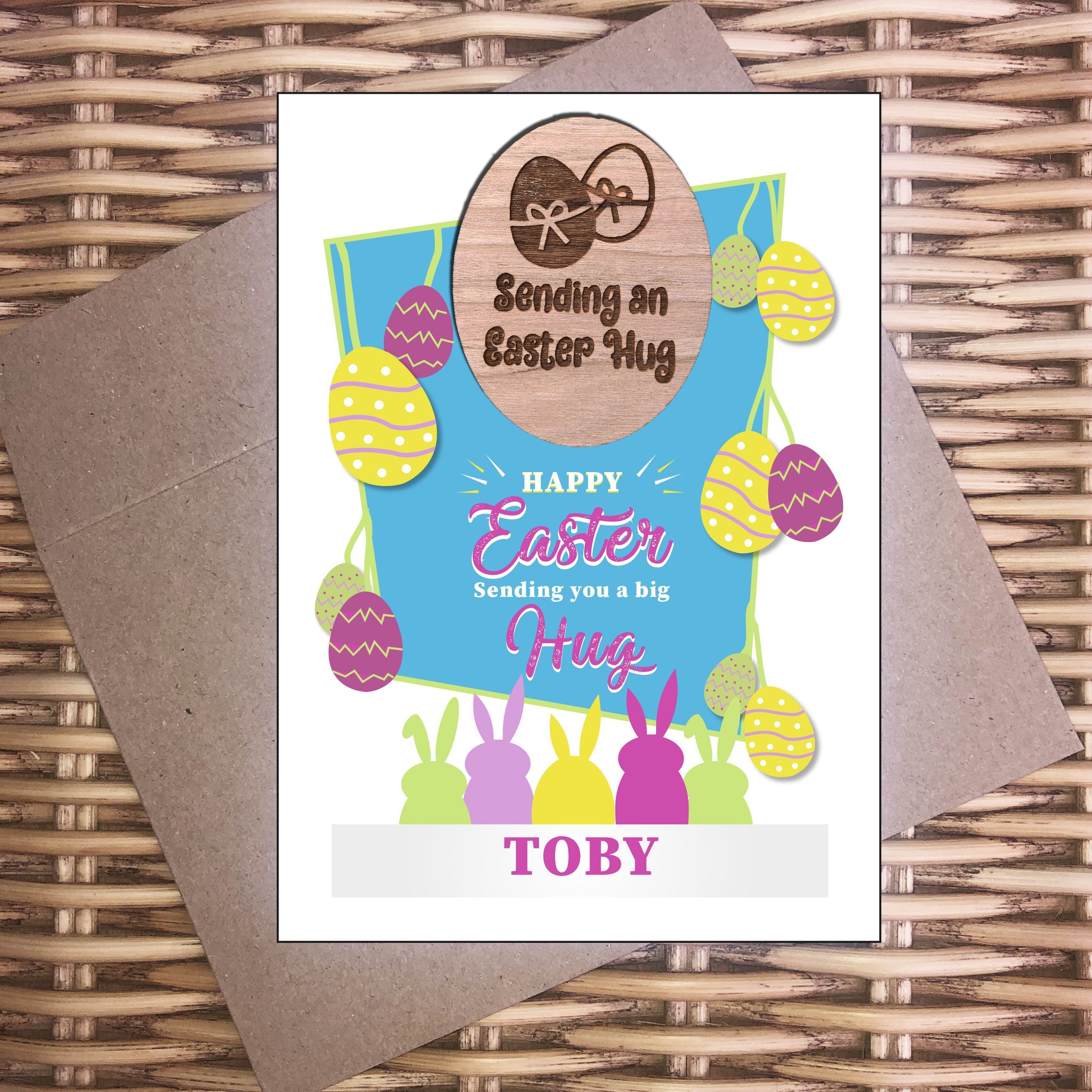 Hug - Personalised Easter Wooden Hug Token - Eggs