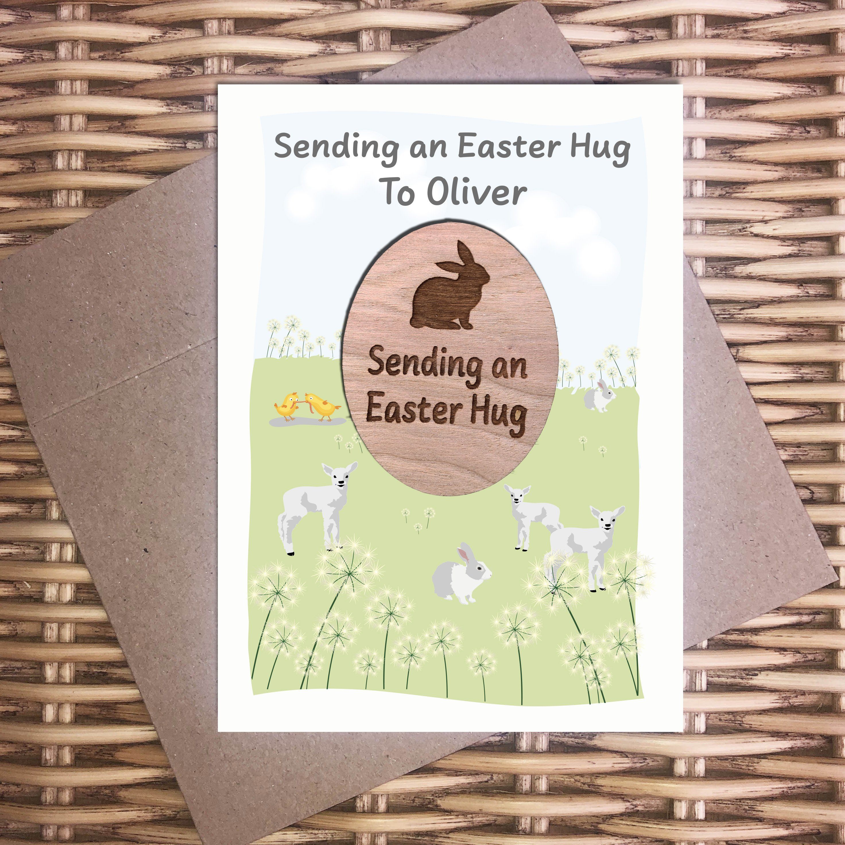 Hug - Personalised Easter Wooden Hug Token - Lamb