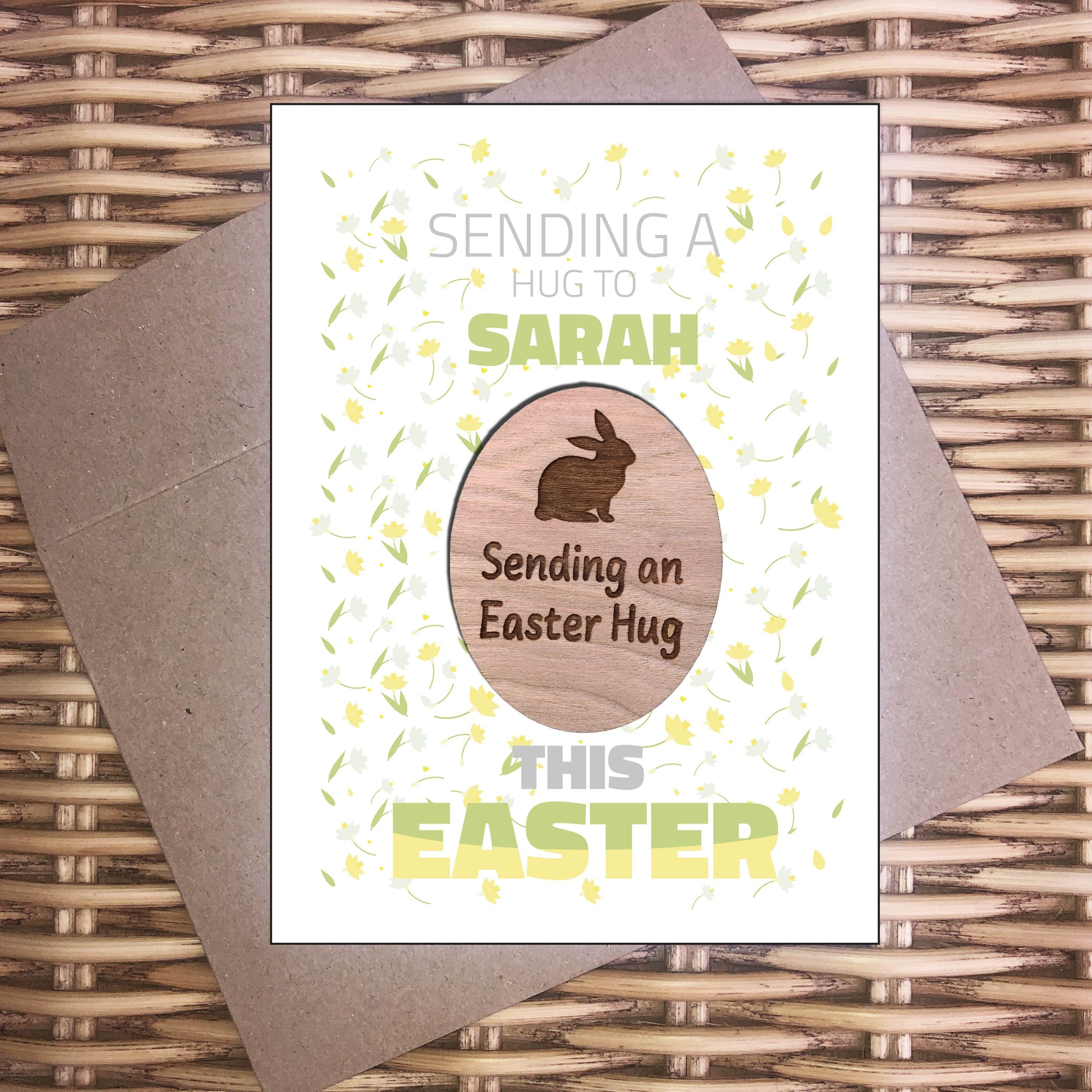 Hug - Personalised Easter Wooden Hug Token - Spring Flowers