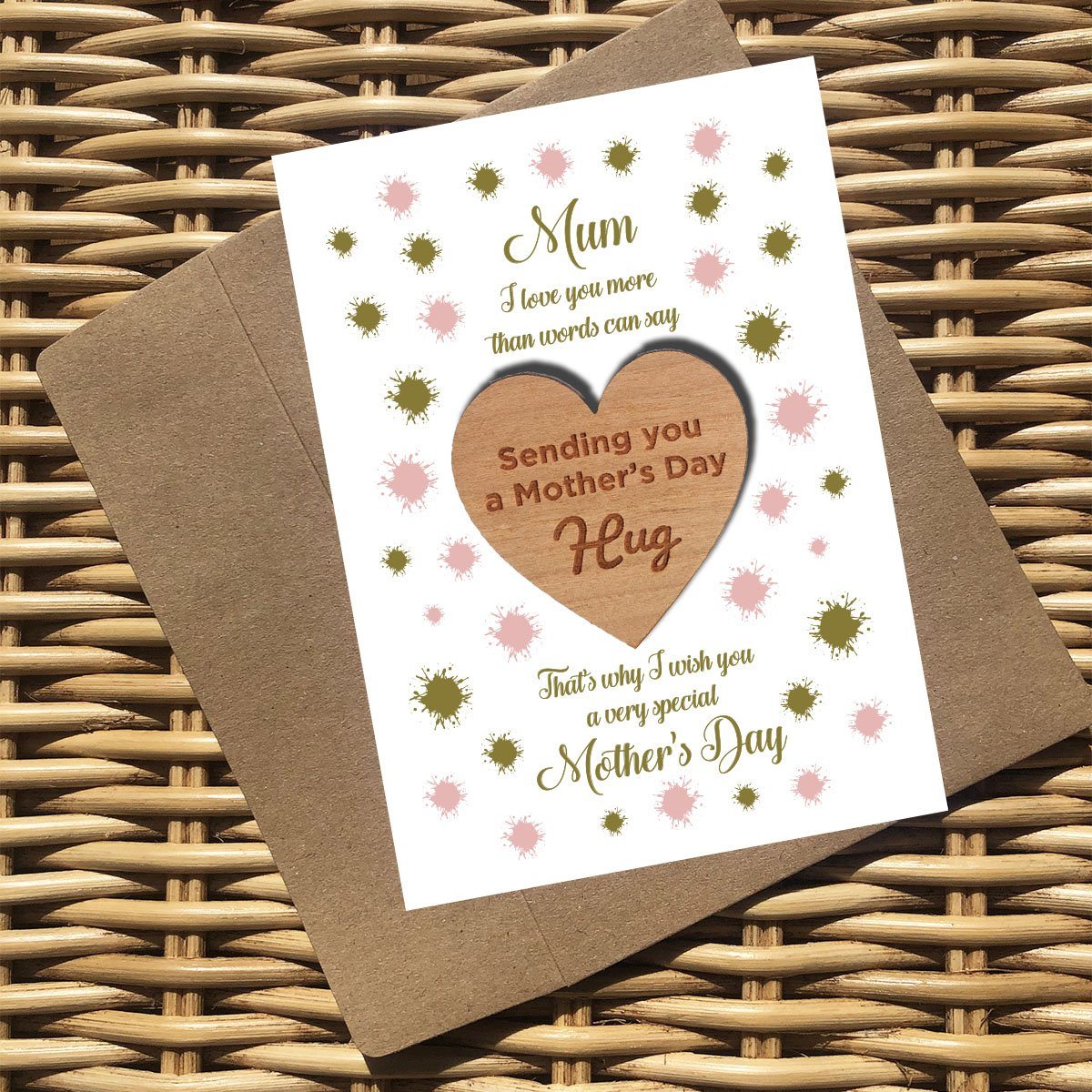 Hug - Personalised Mother's Day Wooden Hug Token - Gold/Pink