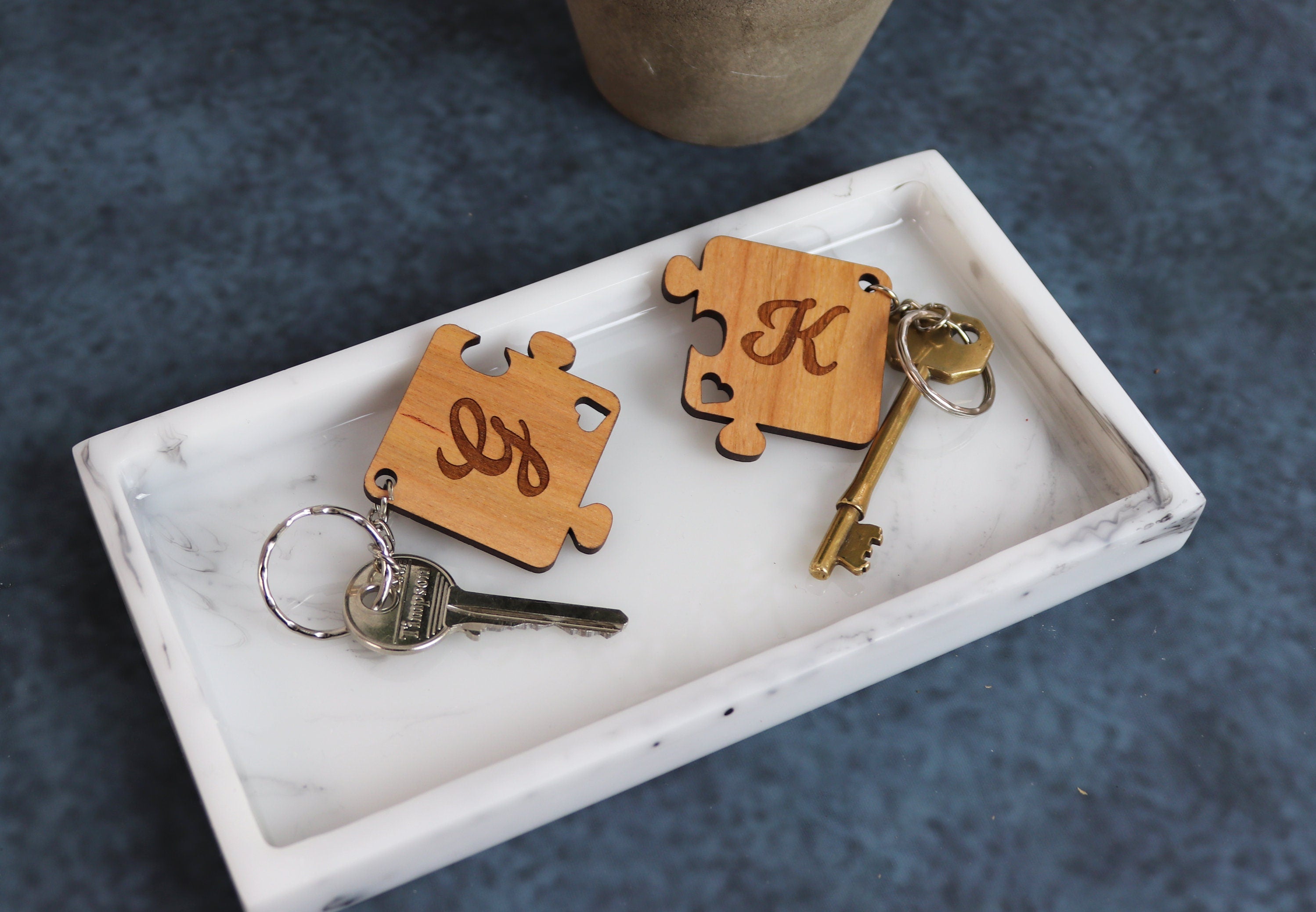 Personalised Couples Initials Puzzle Piece Keyrings