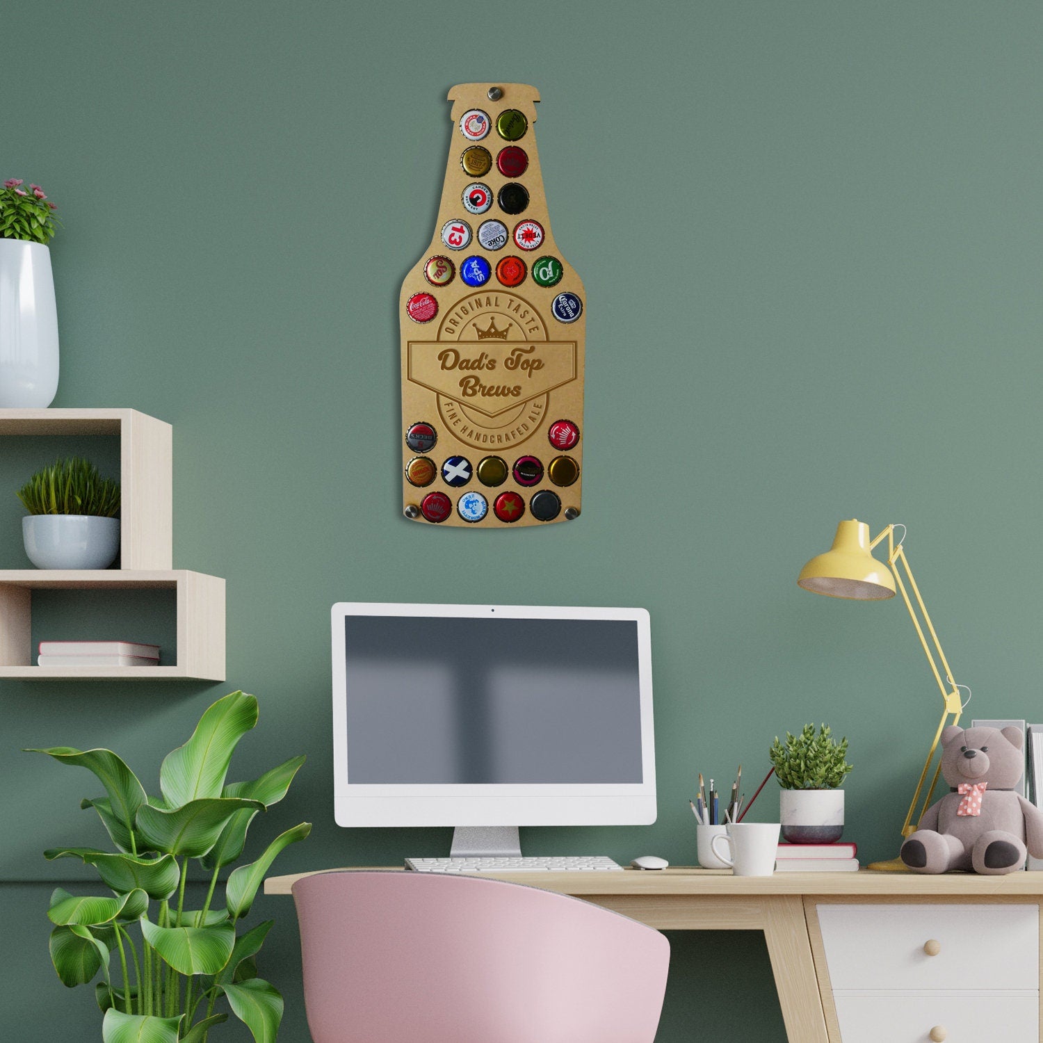 Dad Beer Bottle Cap Display Piece, Holds 26 Bottle Tops - Personalised