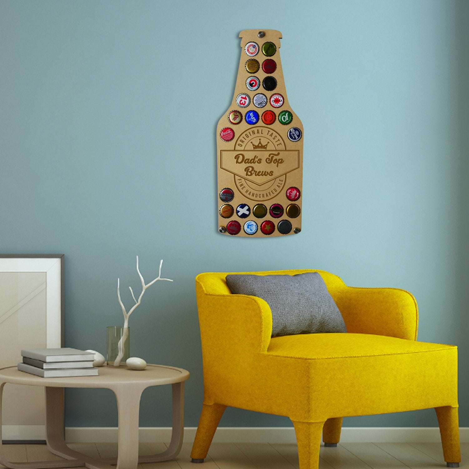 Dad Beer Bottle Cap Display Piece, Holds 26 Bottle Tops - Personalised