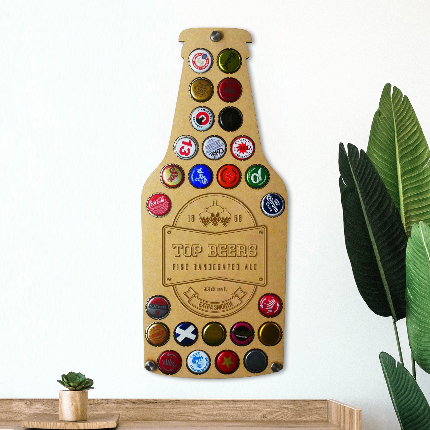 Top Beers Bottle Cap Display Piece, Holds 26 Bottle Tops - Non Personalised