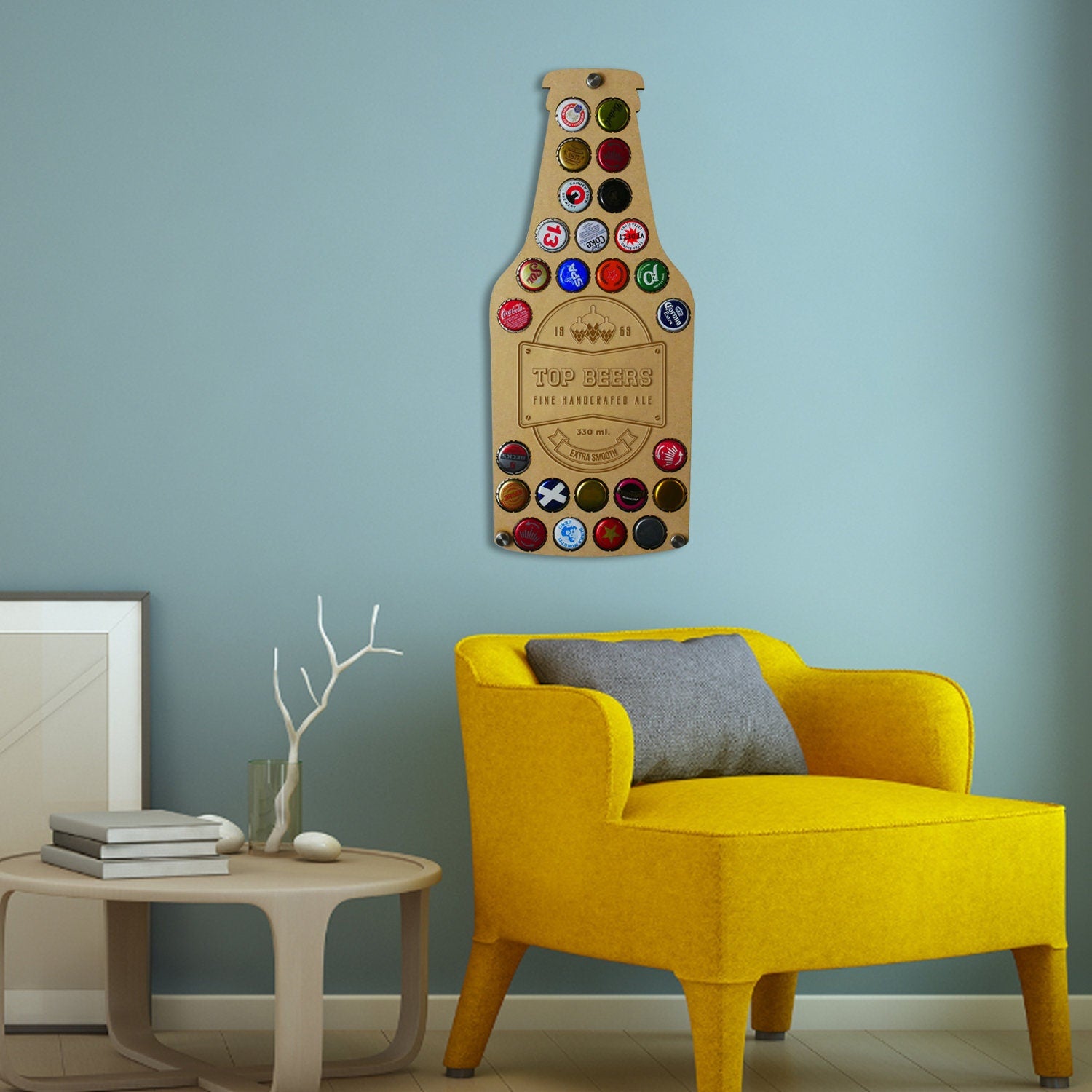 Top Beers Bottle Cap Display Piece, Holds 26 Bottle Tops - Non Personalised