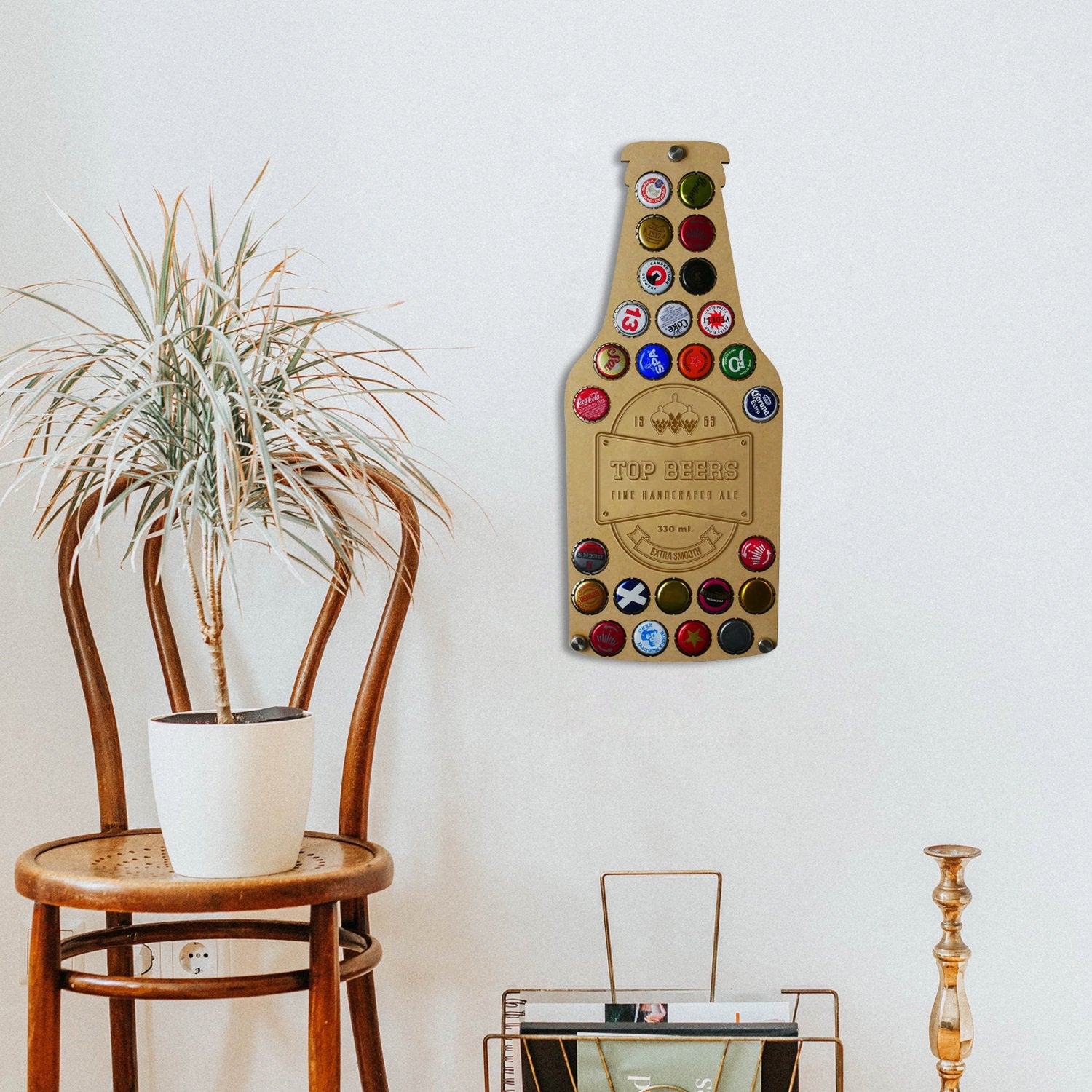 Top Beers Bottle Cap Display Piece, Holds 26 Bottle Tops - Non Personalised