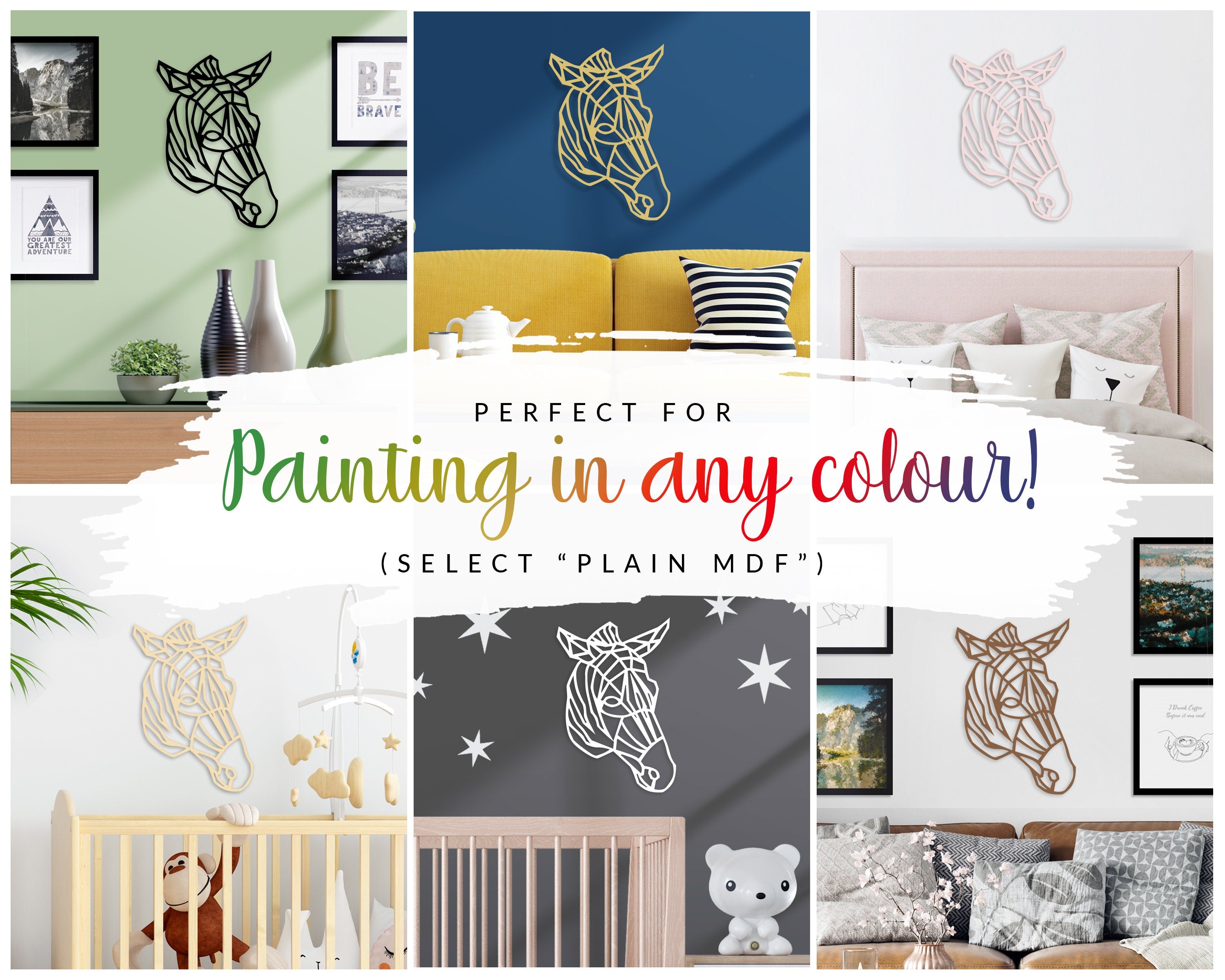 Safari Themed Wall Art, Wooden Geometric - Zebra