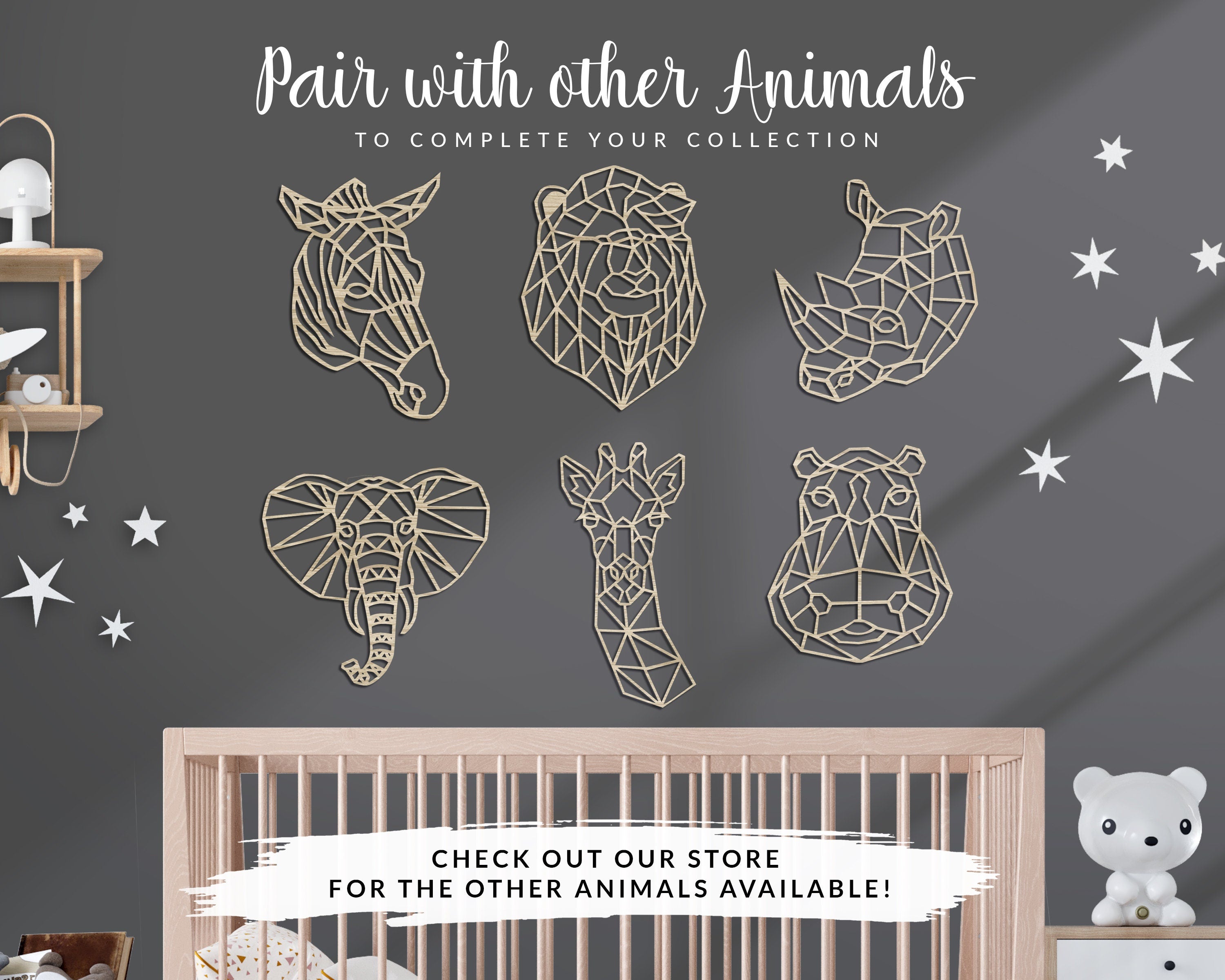 Safari Themed Wall Art, Wooden Geometric - Giraffe