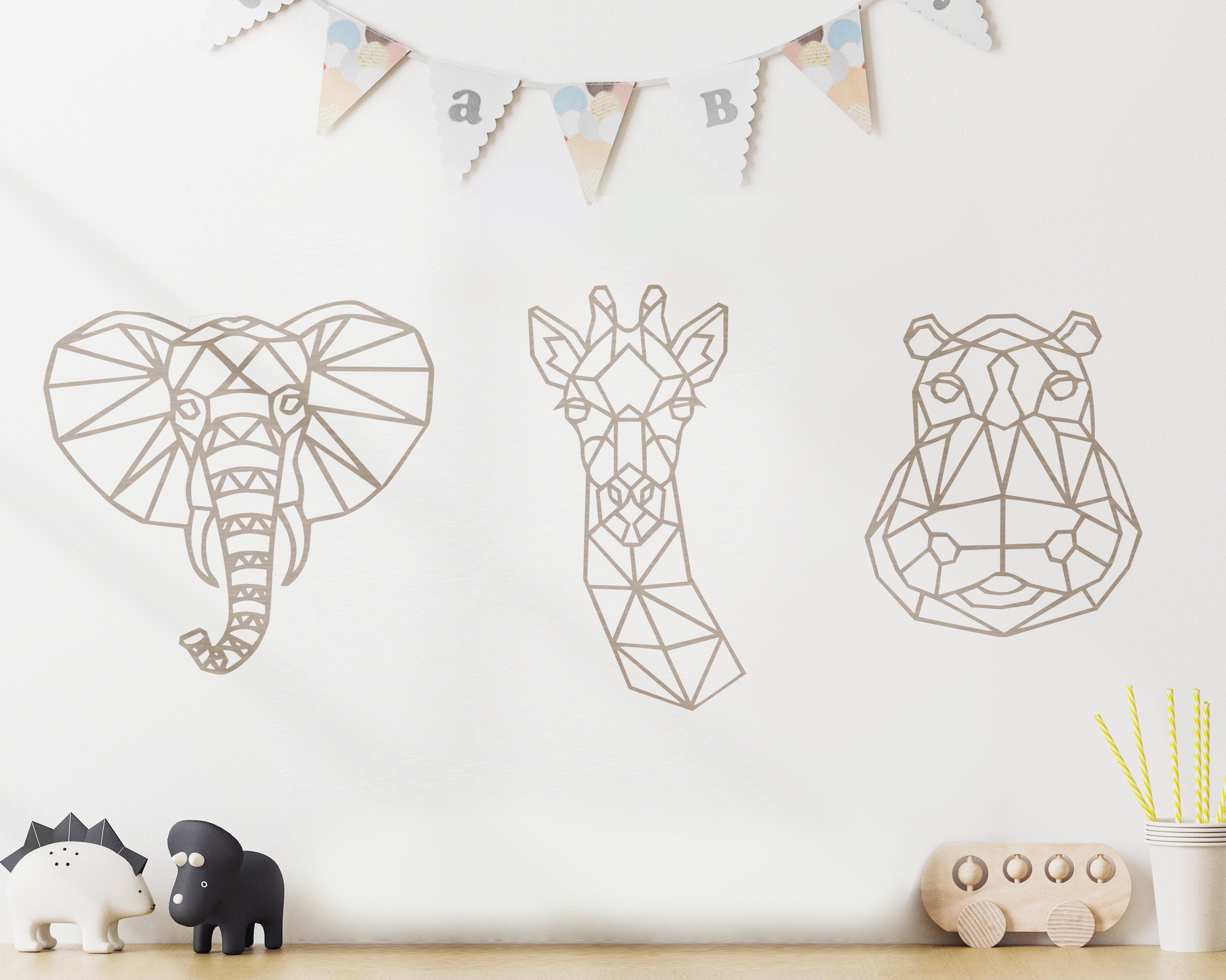 Safari Themed Wall Art, Wooden Geometric - Giraffe