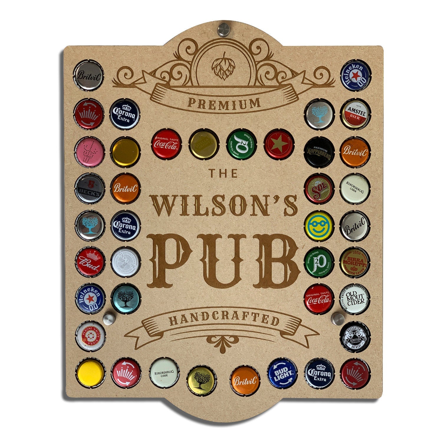 Personalised Pub Sign - 40 Beer Cap Holder