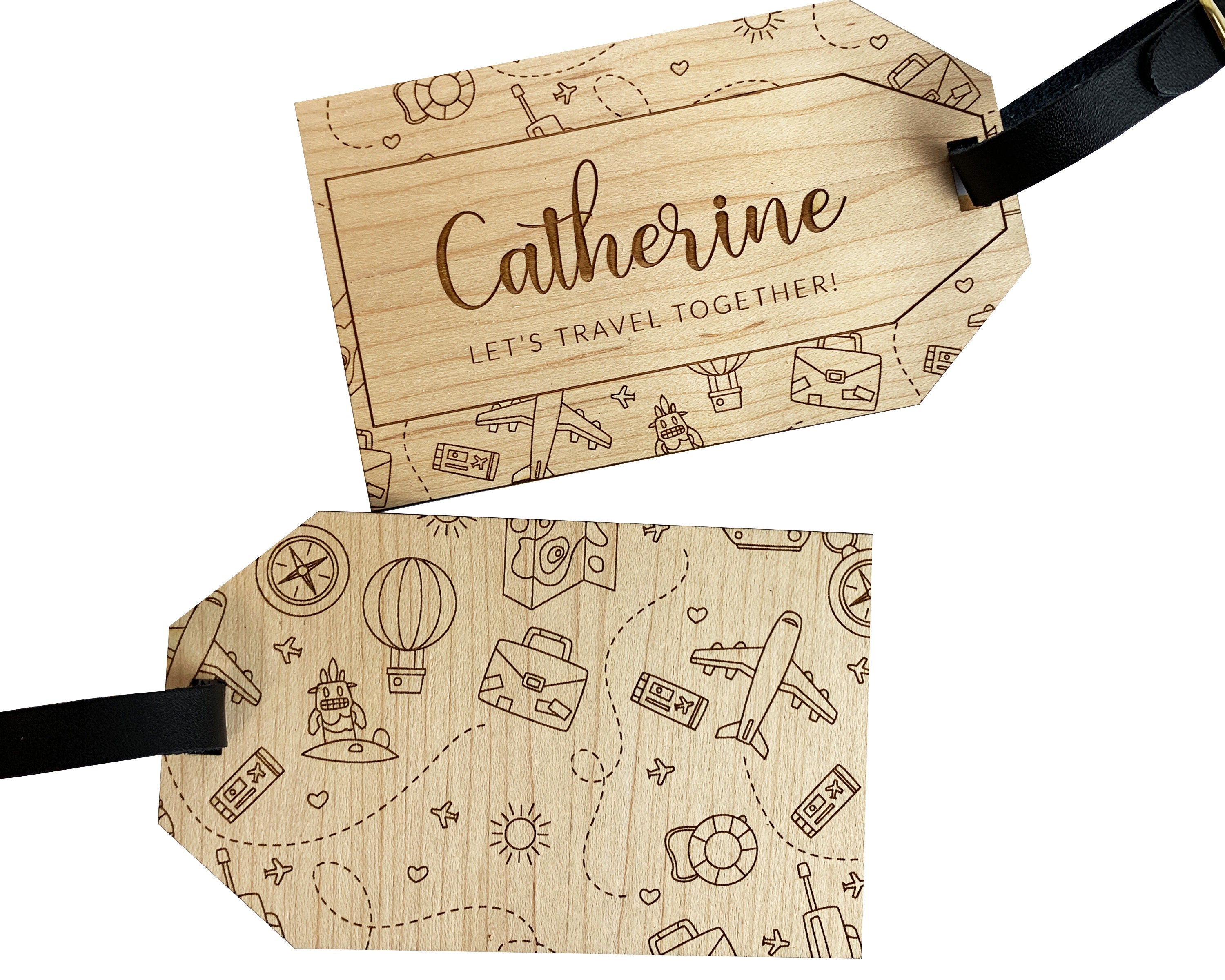 Personalised Wooden Luggage Tag - Lets Travel Together