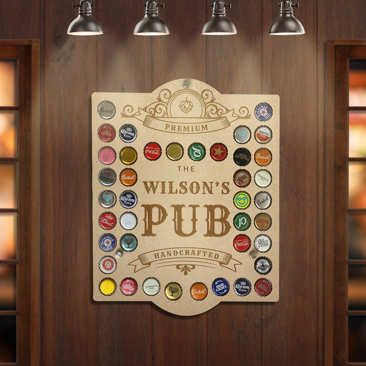 Personalised Pub Sign - 40 Beer Cap Holder