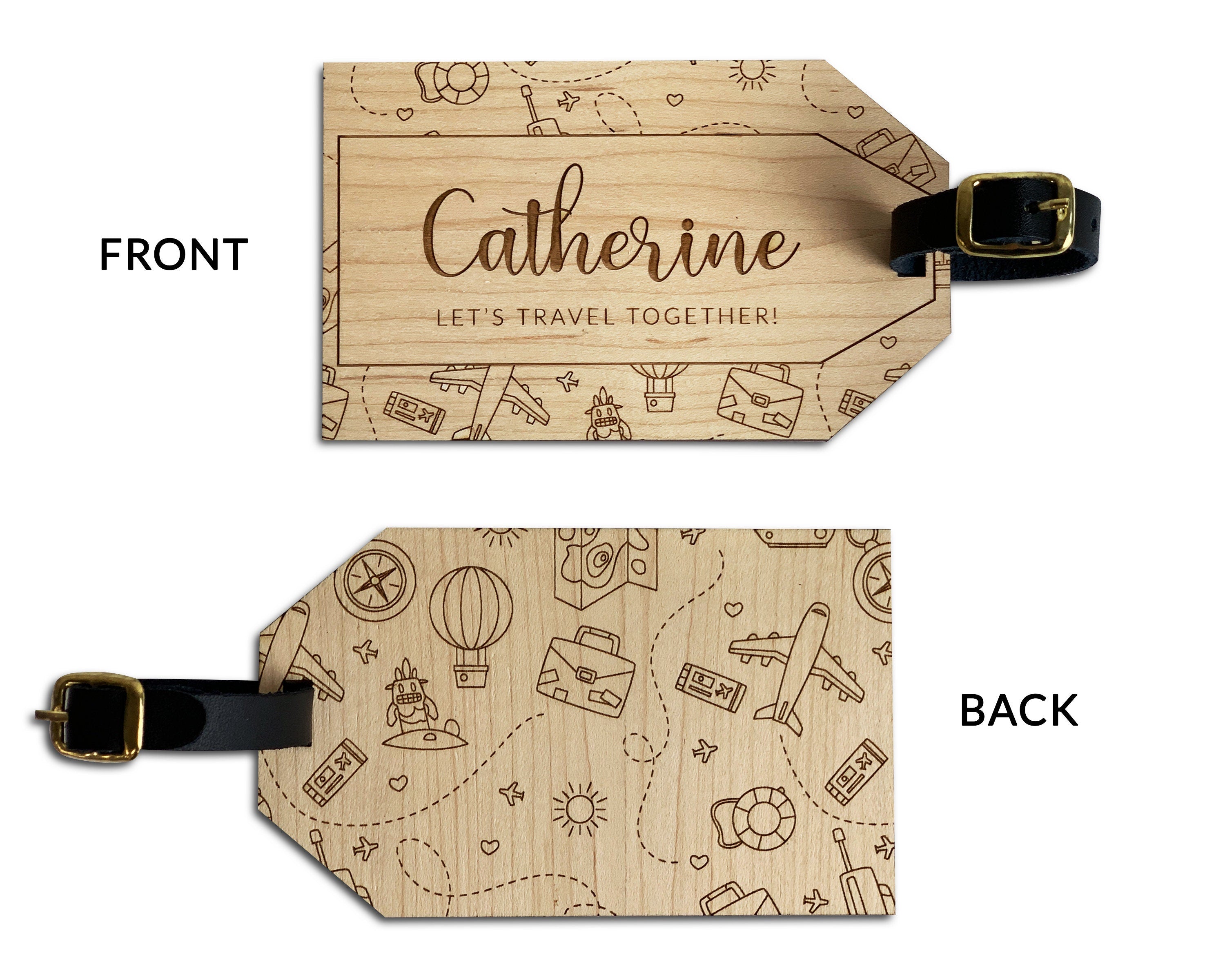 Personalised Wooden Luggage Tag - Lets Travel Together