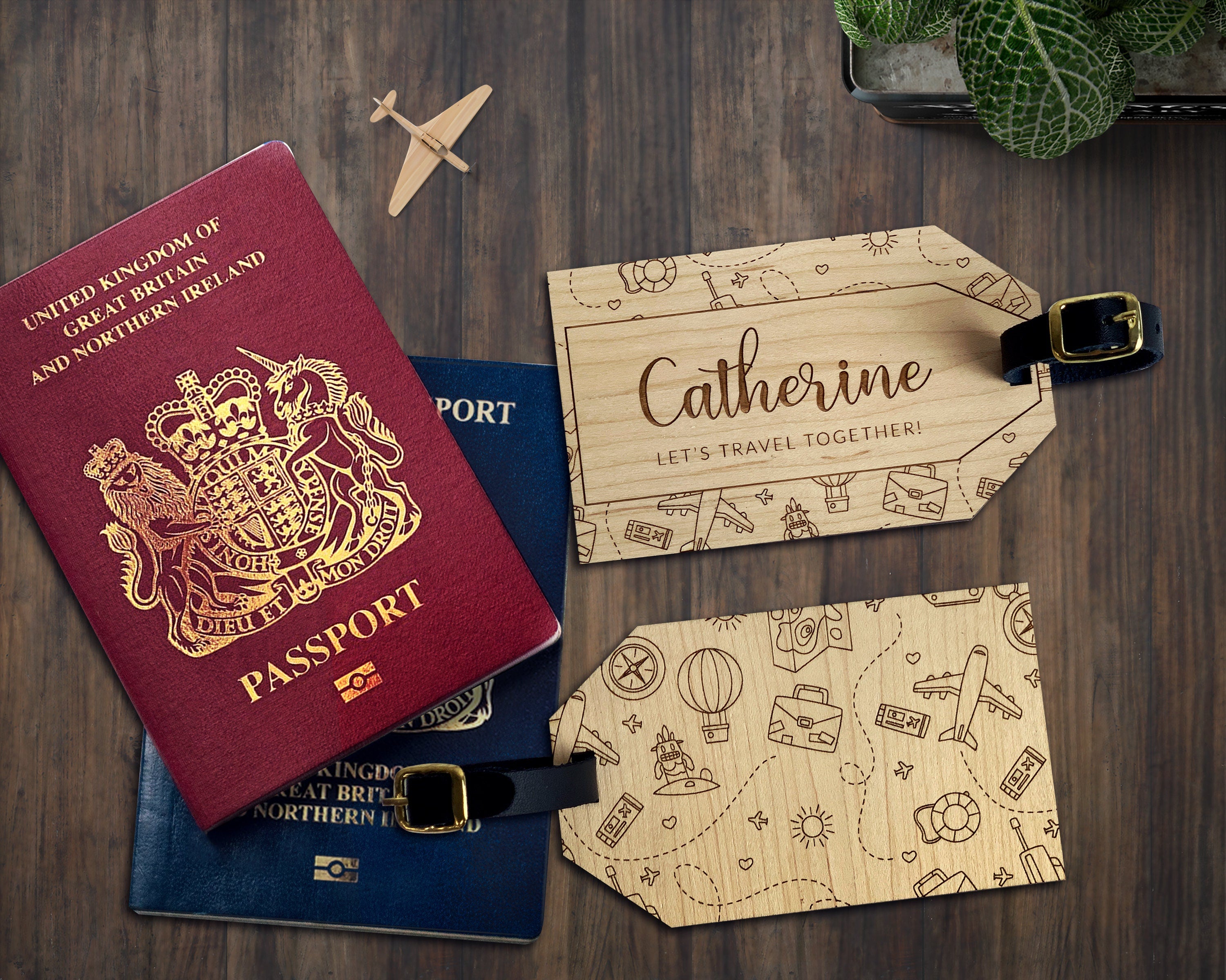 Personalised Wooden Luggage Tag - Lets Travel Together