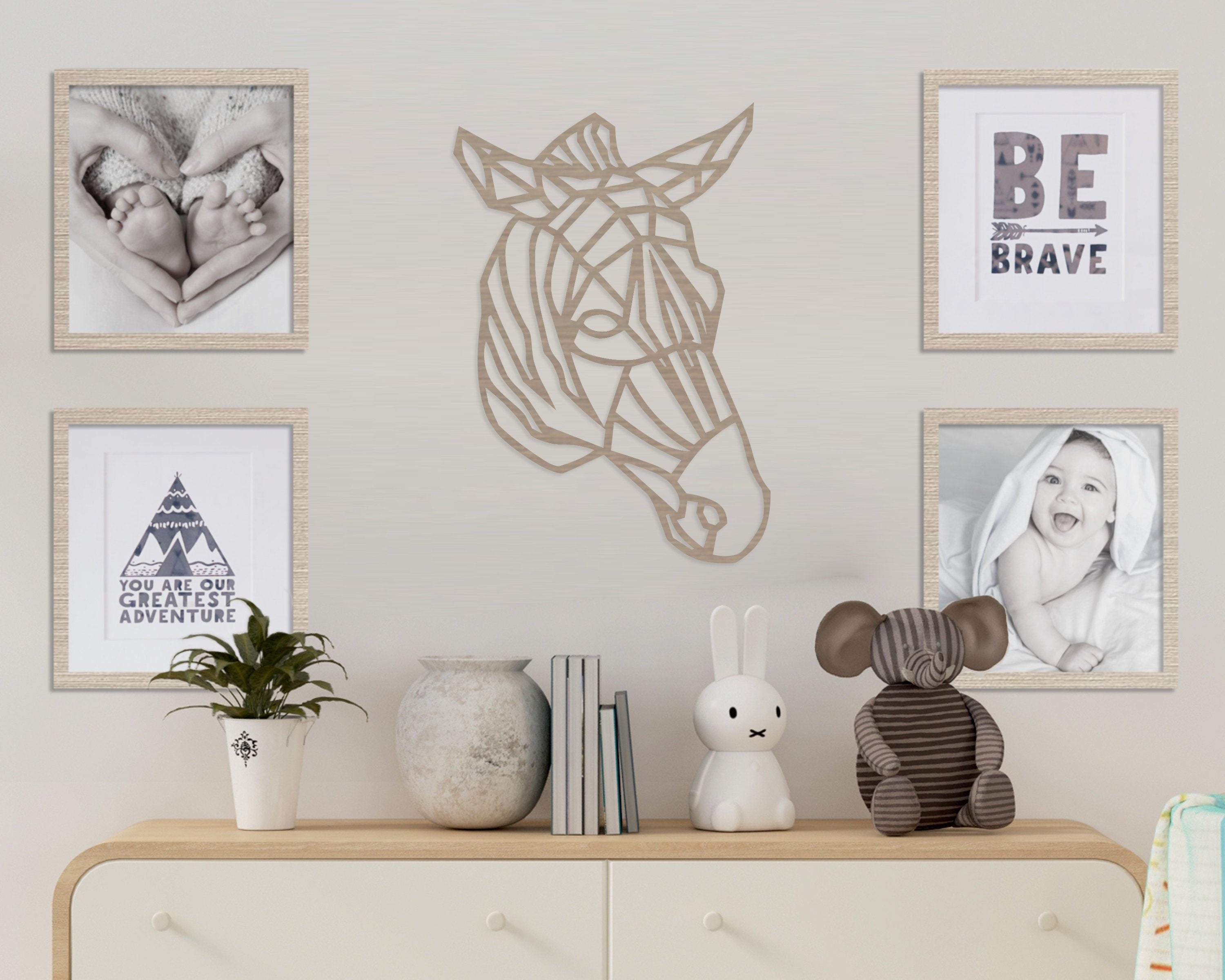 Safari Themed Wall Art, Wooden Geometric - Zebra