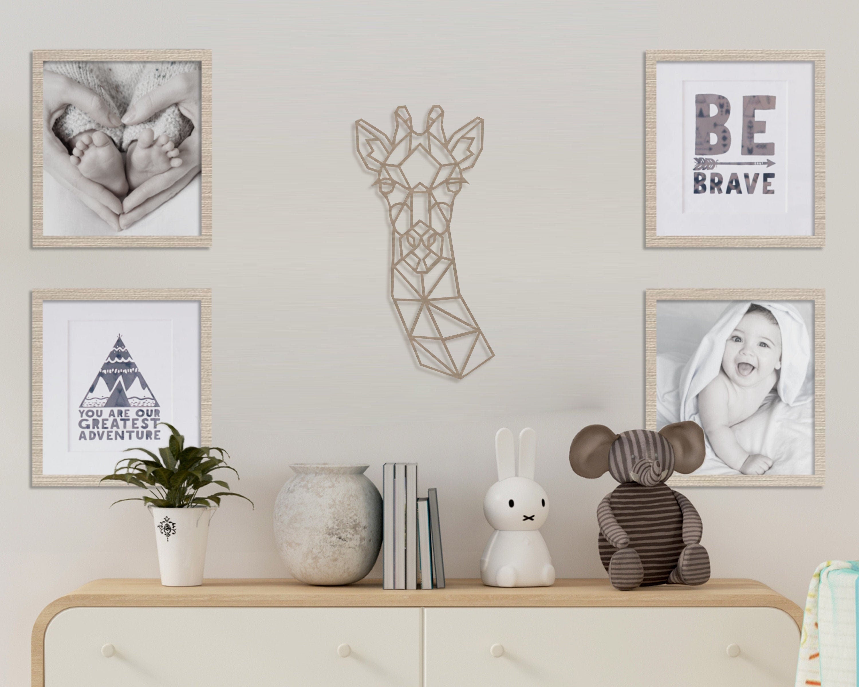 Safari Themed Wall Art, Wooden Geometric - Giraffe