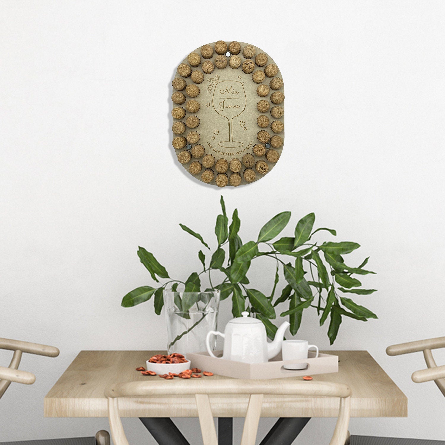 Personalised Wine Cork Collection Wall Display, Oval Shape - Ideal Wedding or Anniversary Gift
