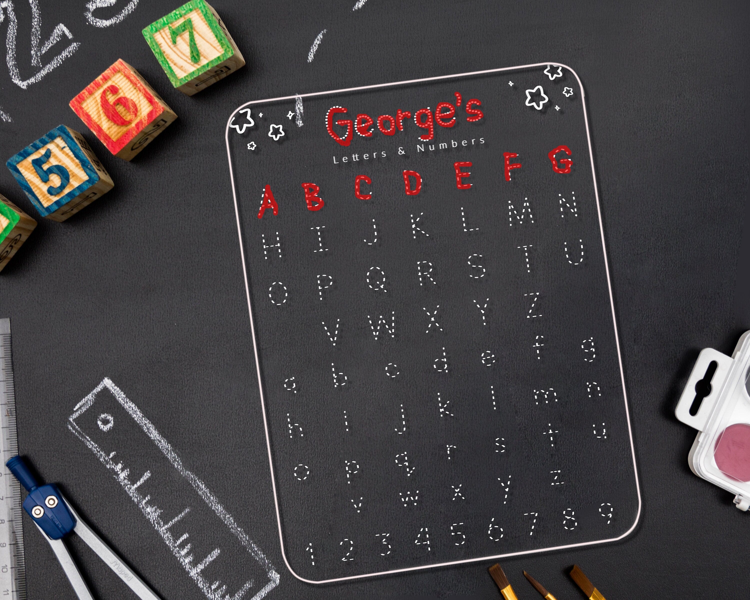 Personalised Learn to write Reusable Acrylic Alphabet and Number Tracing Board