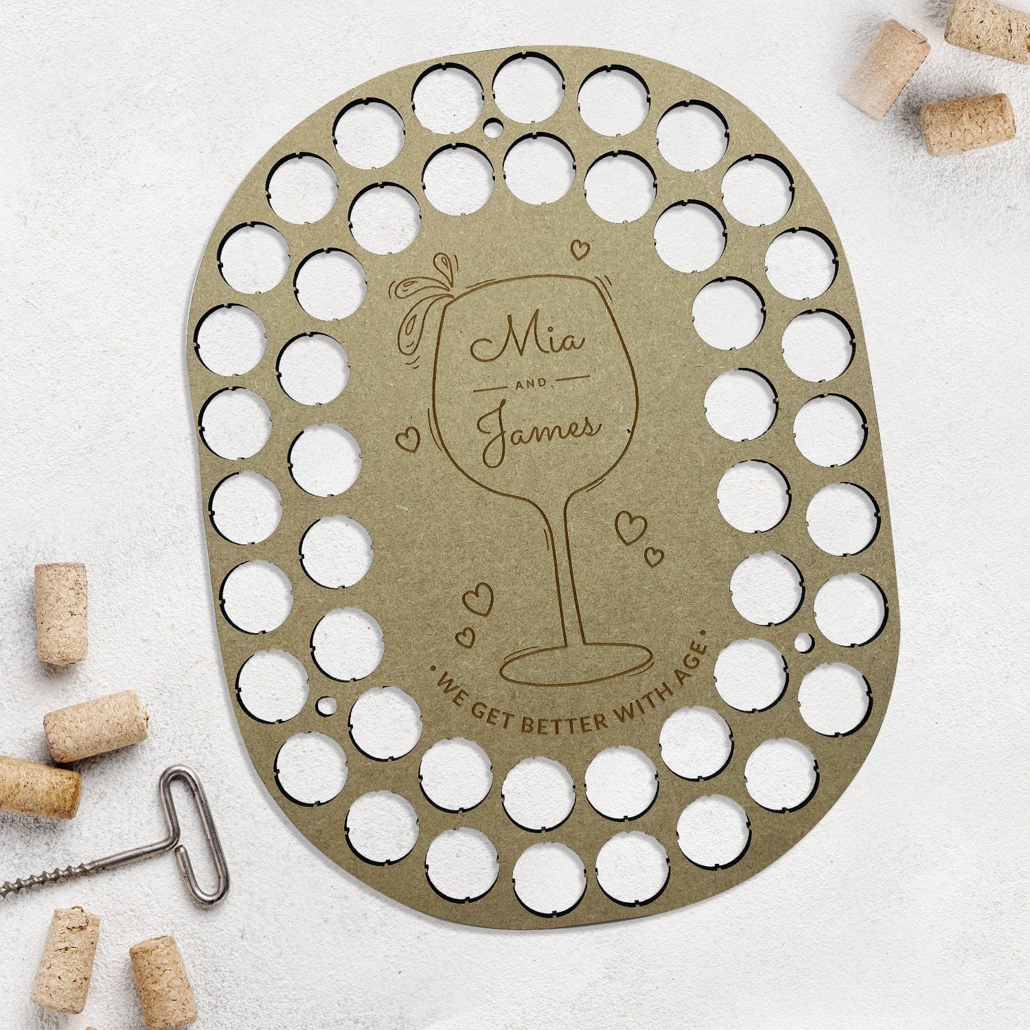 Personalised Wine Cork Collection Wall Display, Oval Shape - Ideal Wedding or Anniversary Gift