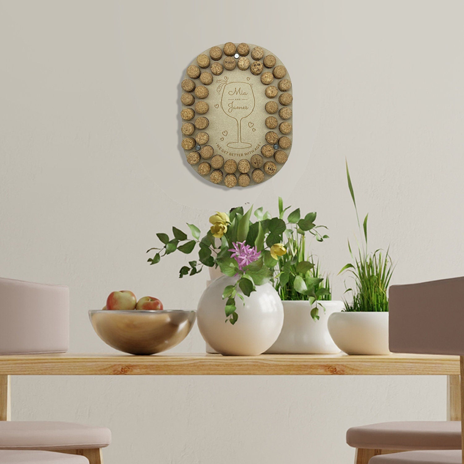 Personalised Wine Cork Collection Wall Display, Oval Shape - Ideal Wedding or Anniversary Gift