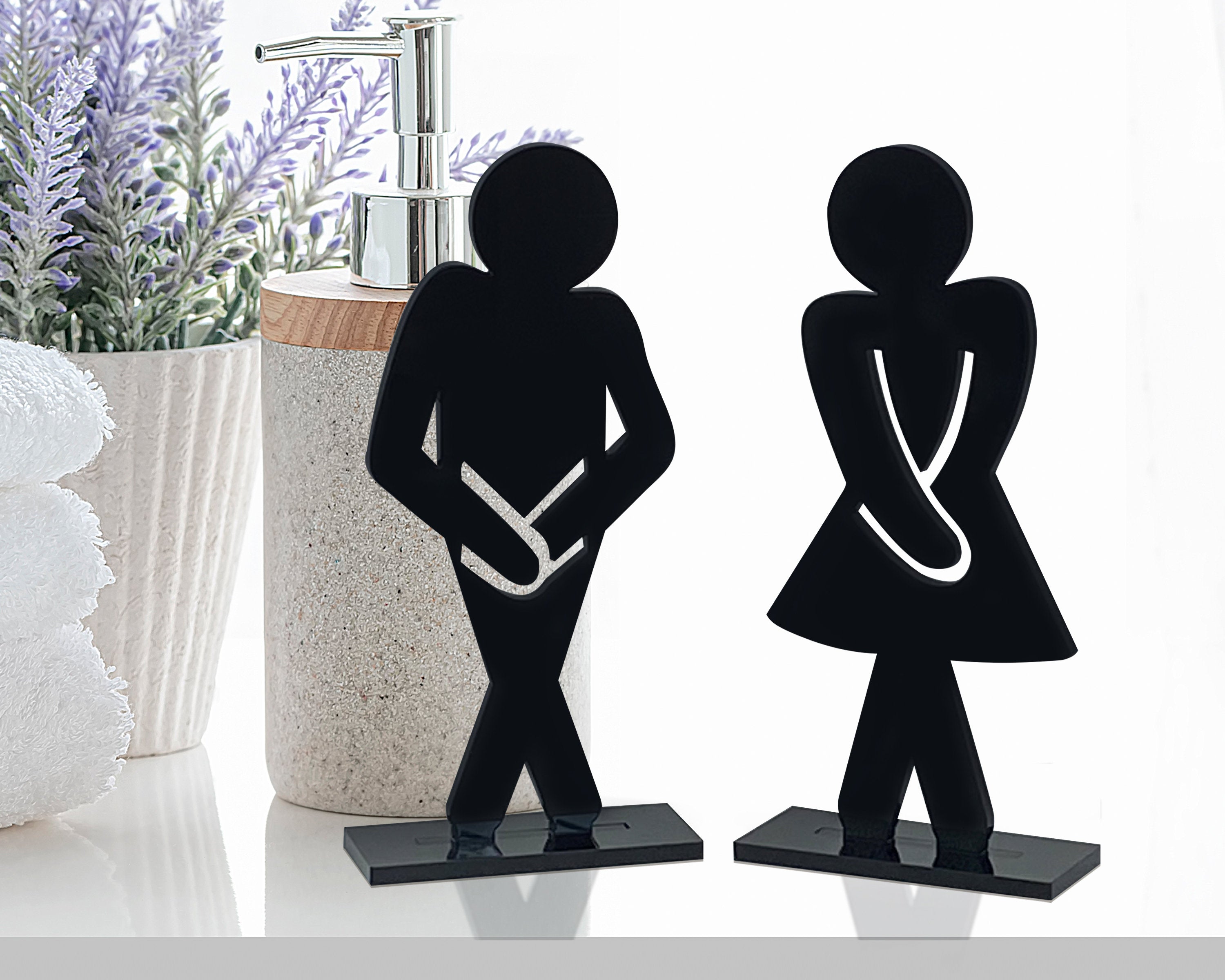 Set of Two Laser Cut Men &  Women, Boys & Girls Silhouette Bathroom Toilet Restroom Decor