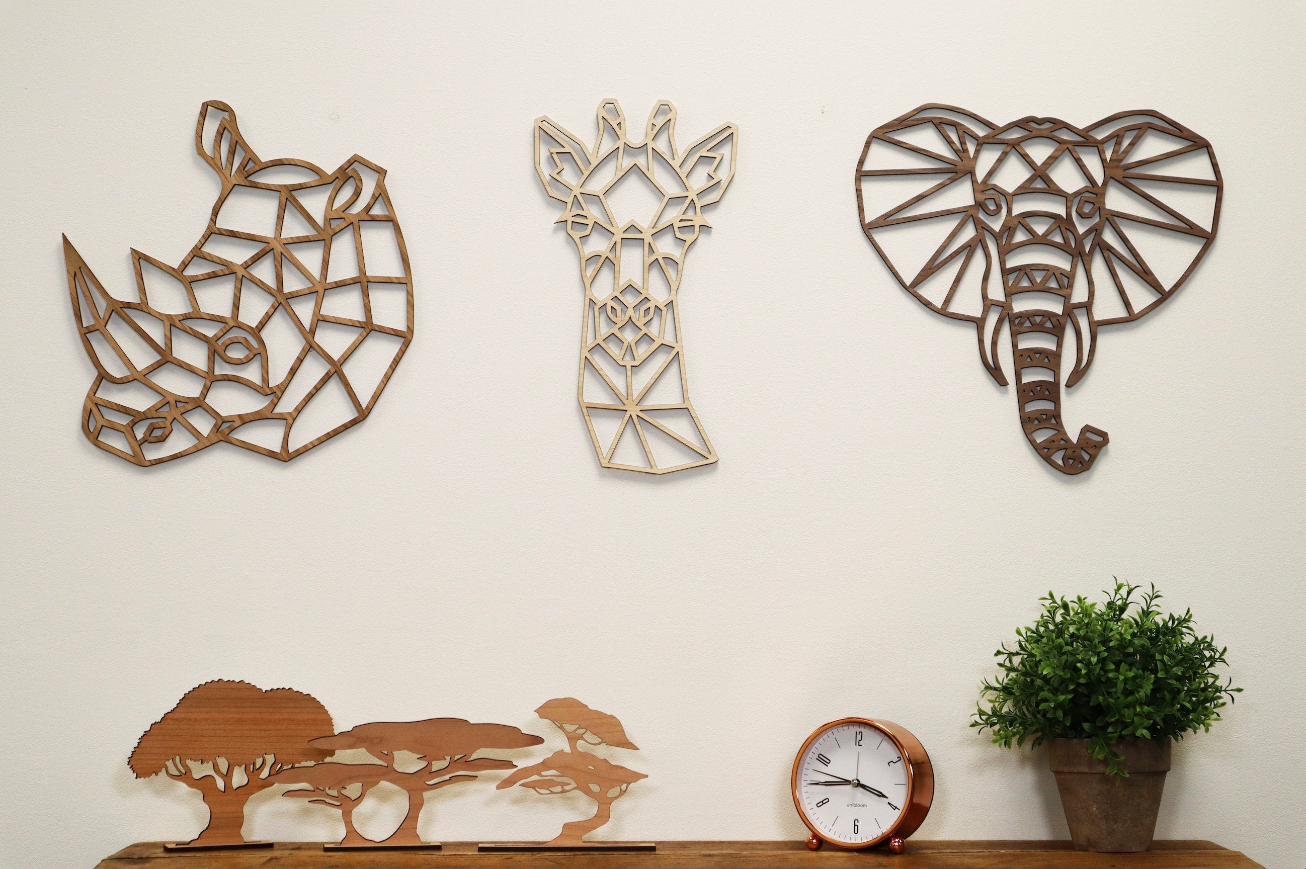 Safari Themed Wall Art, Wooden Geometric - Safari Animals