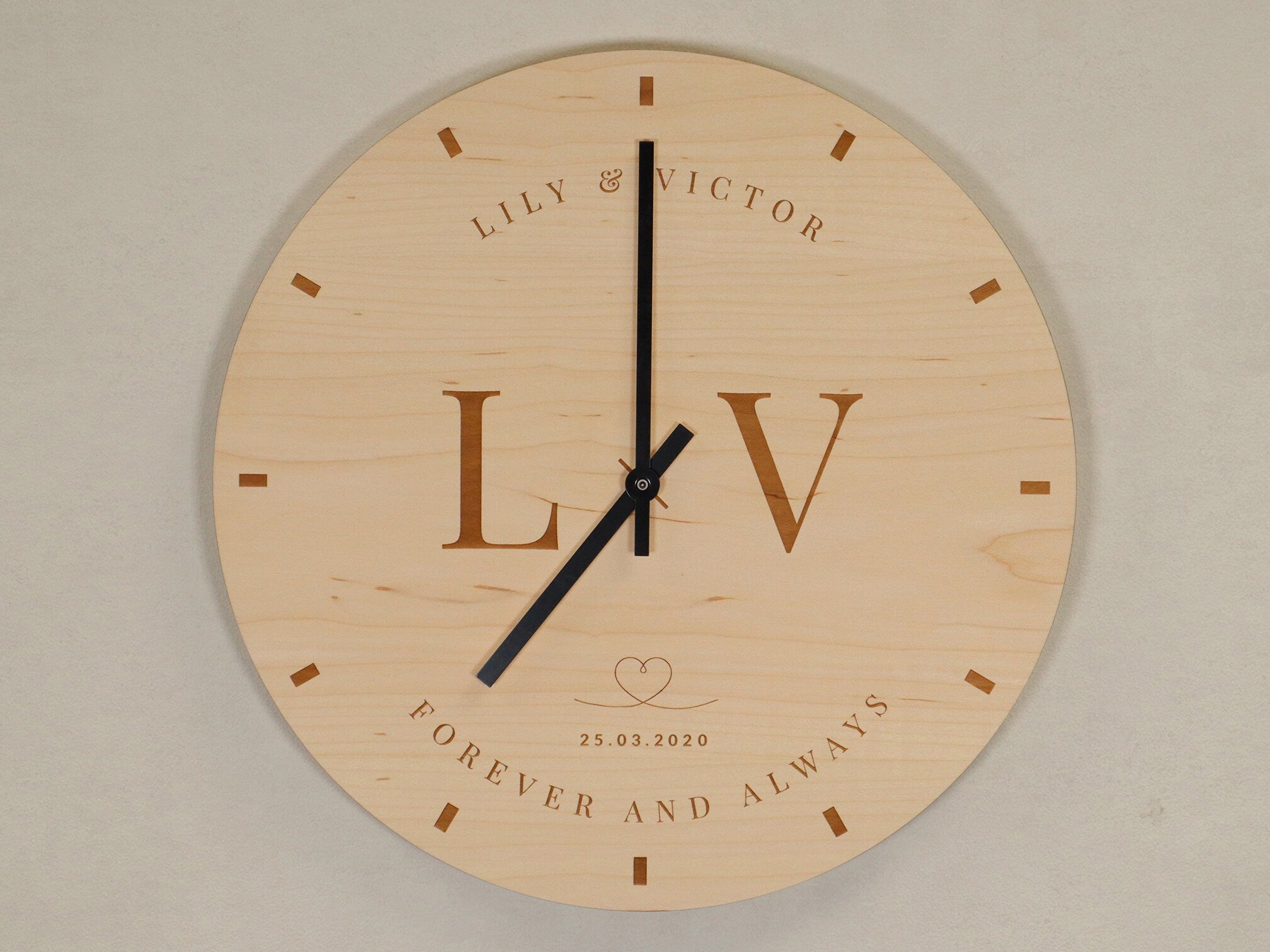 Personalised Couple Wall Clock, 5th Wedding Anniversary - Initials