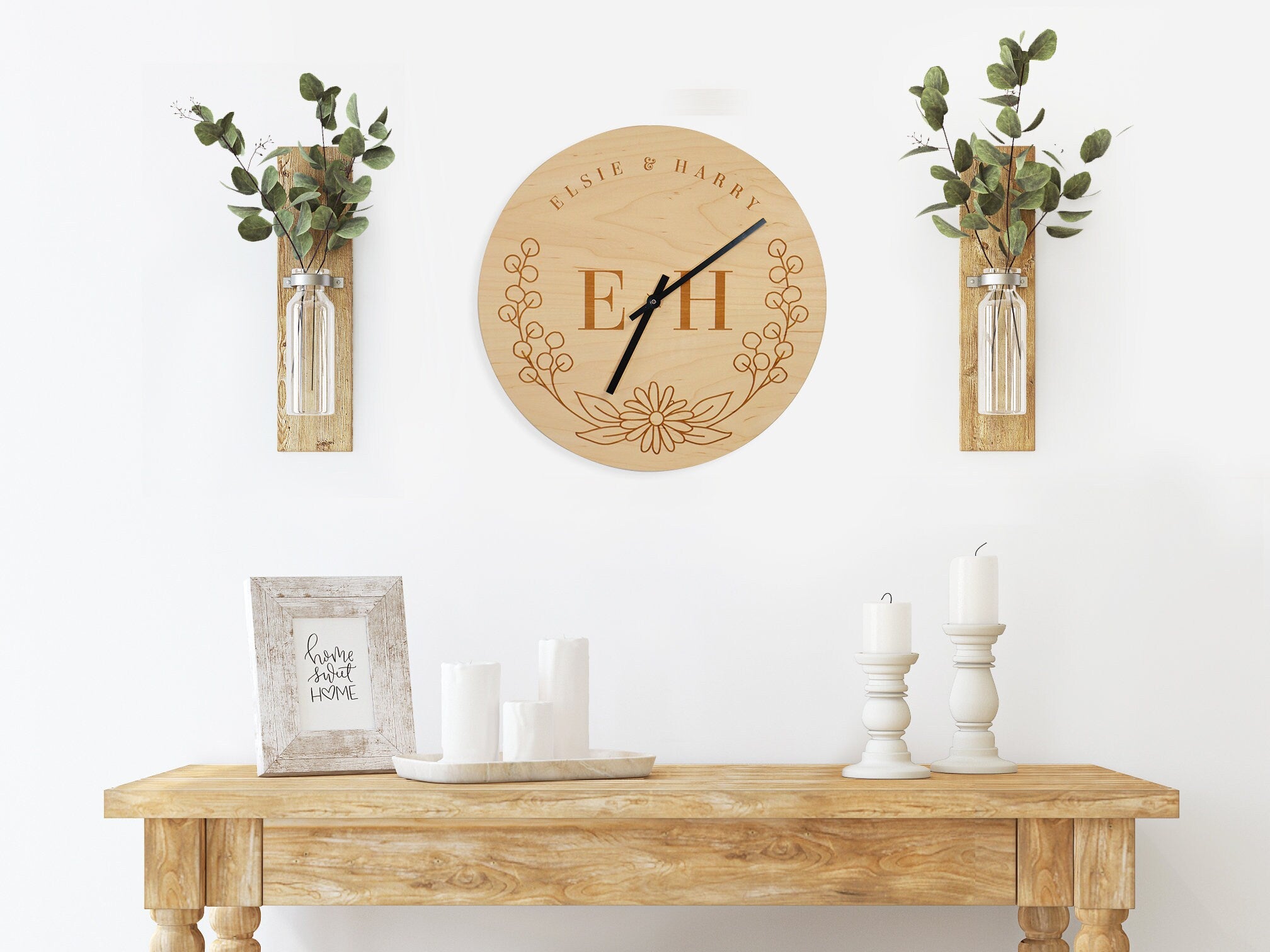 Personalised Couple Floral Monogram Clock - 5th Wedding Anniversary