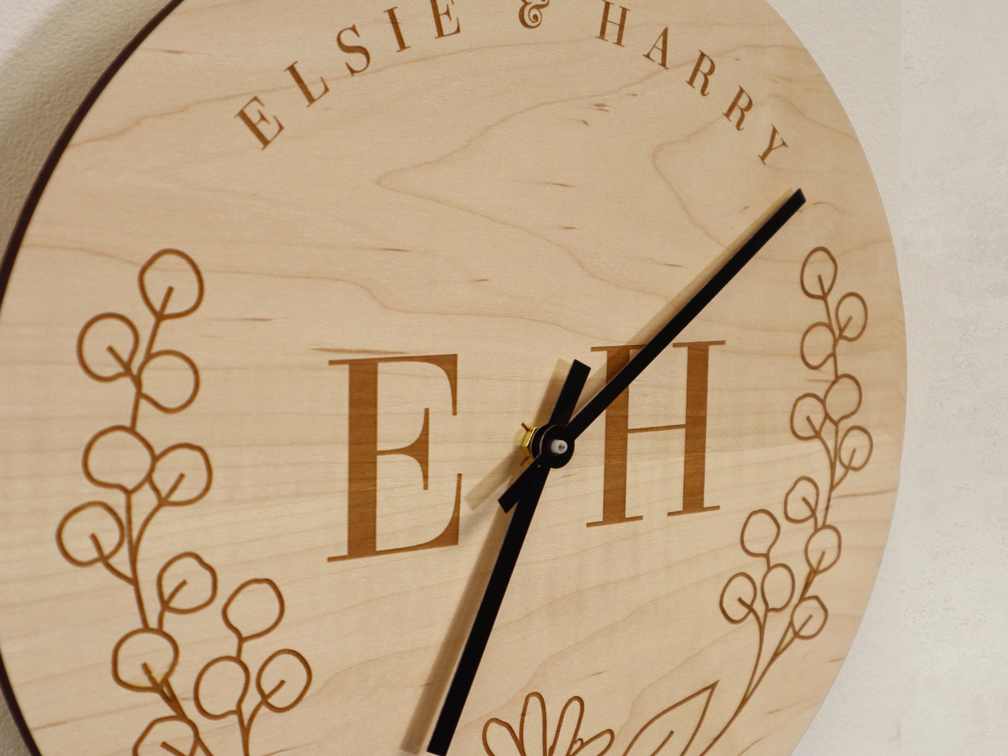 Personalised Couple Floral Monogram Clock - 5th Wedding Anniversary