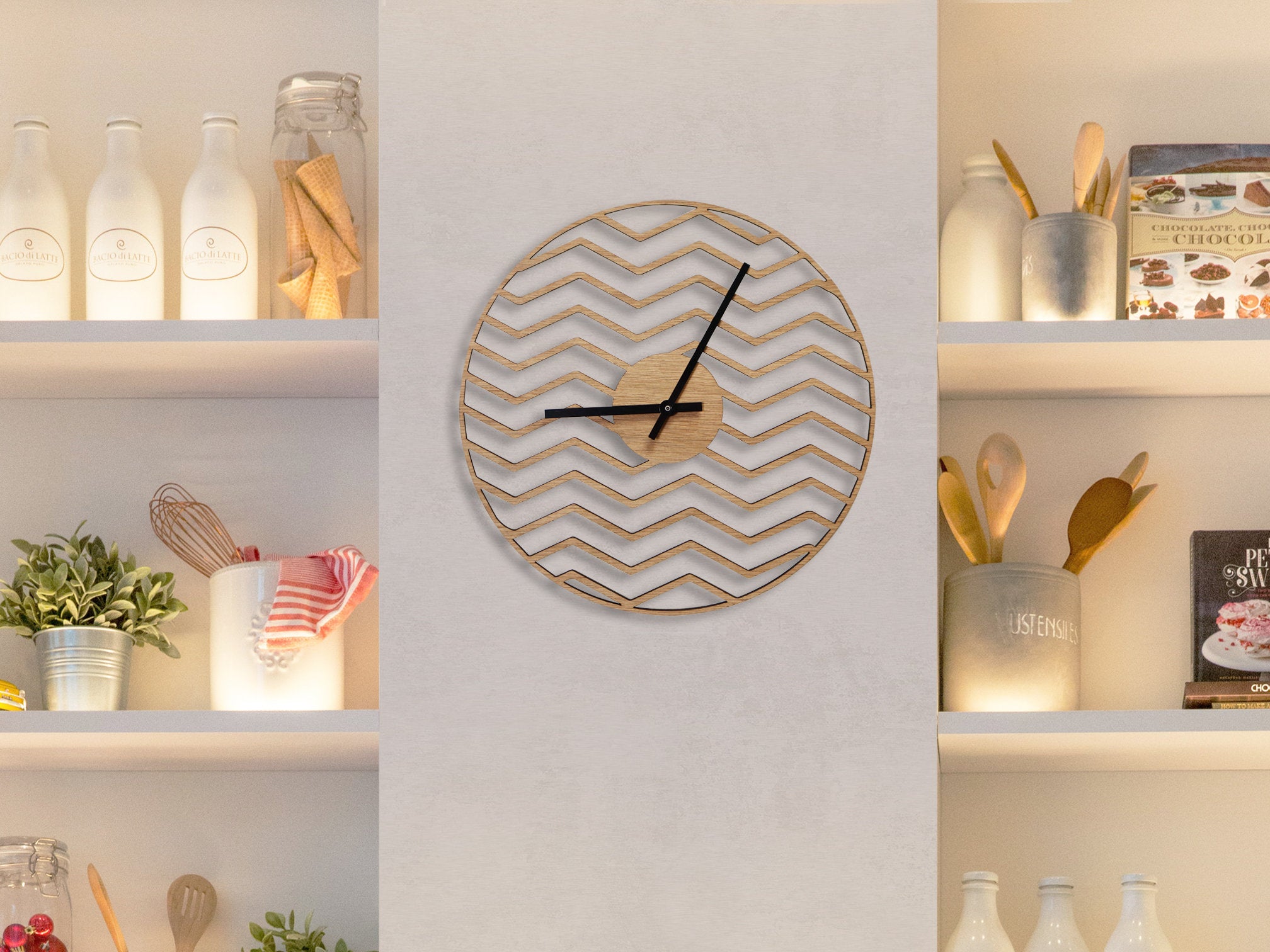 Minimalistic Wooden Geometric Wall Clock - Zig Zag Design