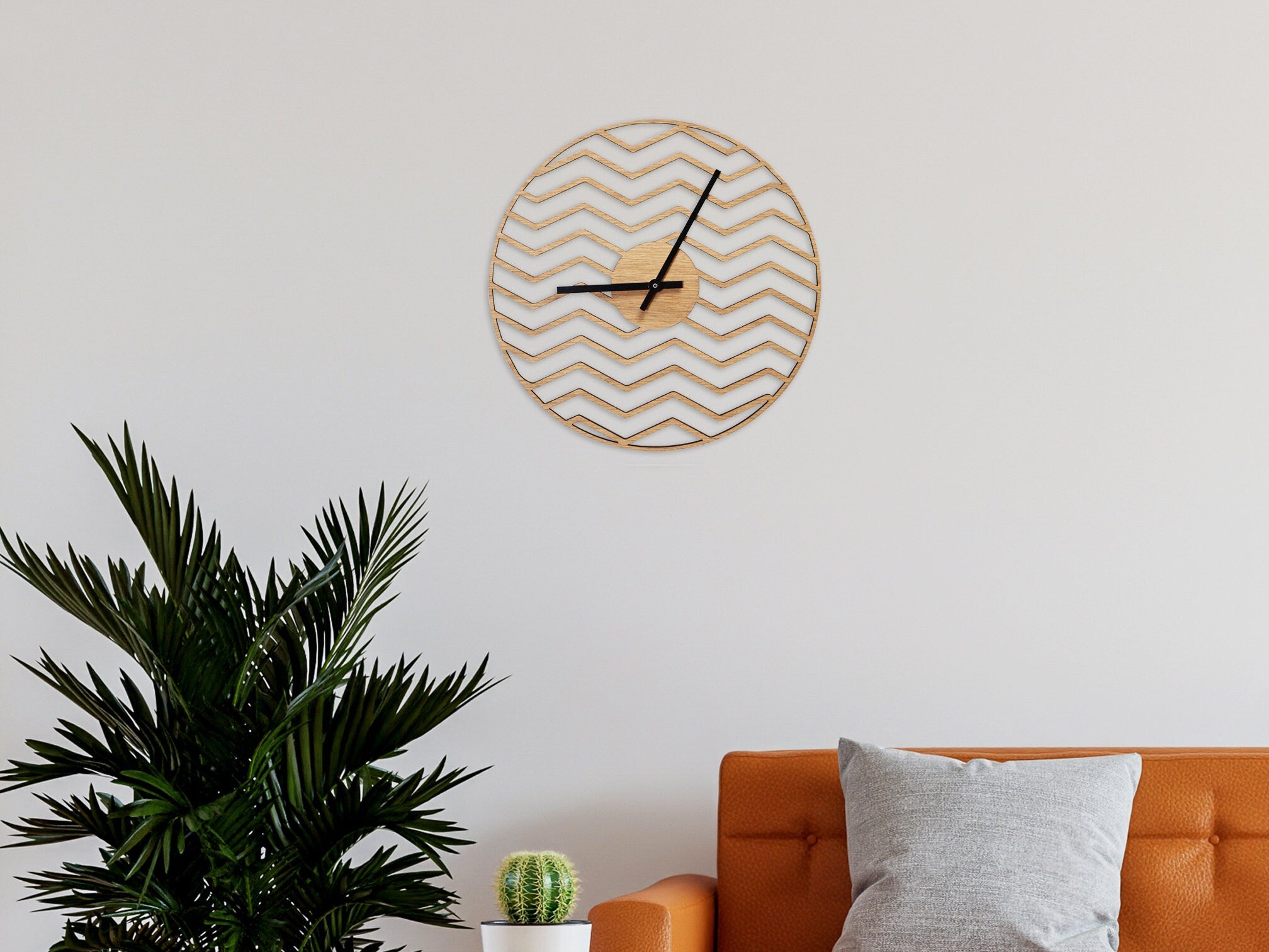 Minimalistic Wooden Geometric Wall Clock - Zig Zag Design