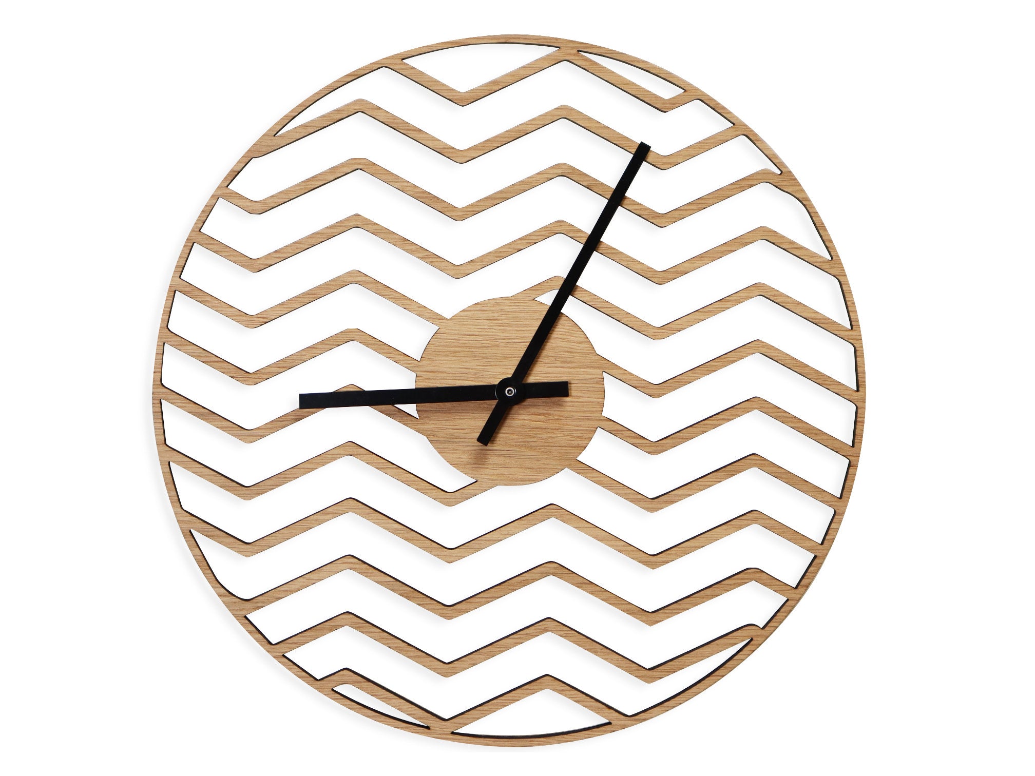 Minimalistic Wooden Geometric Wall Clock - Zig Zag Design