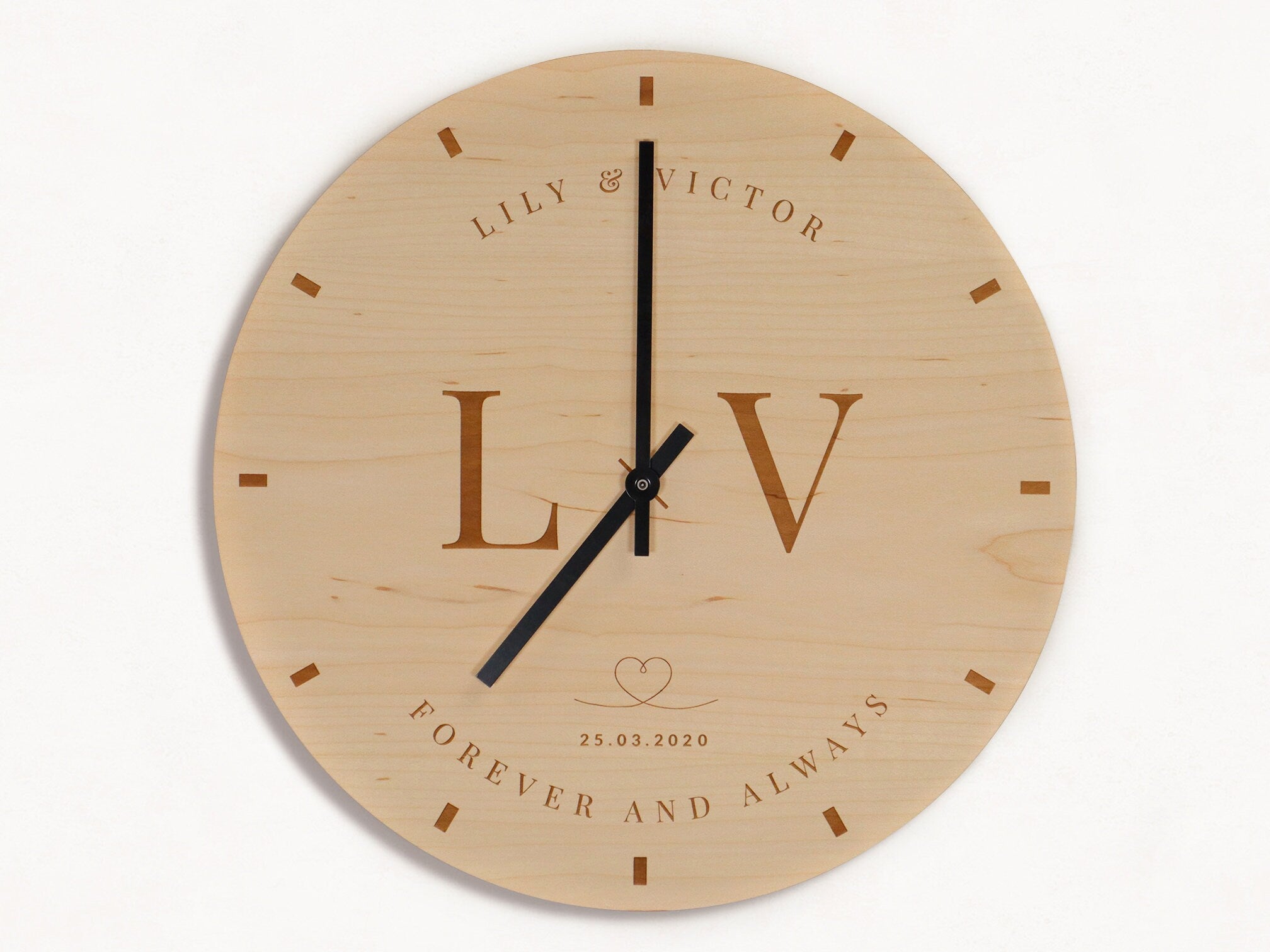 Personalised Couple Wall Clock, 5th Wedding Anniversary - Initials